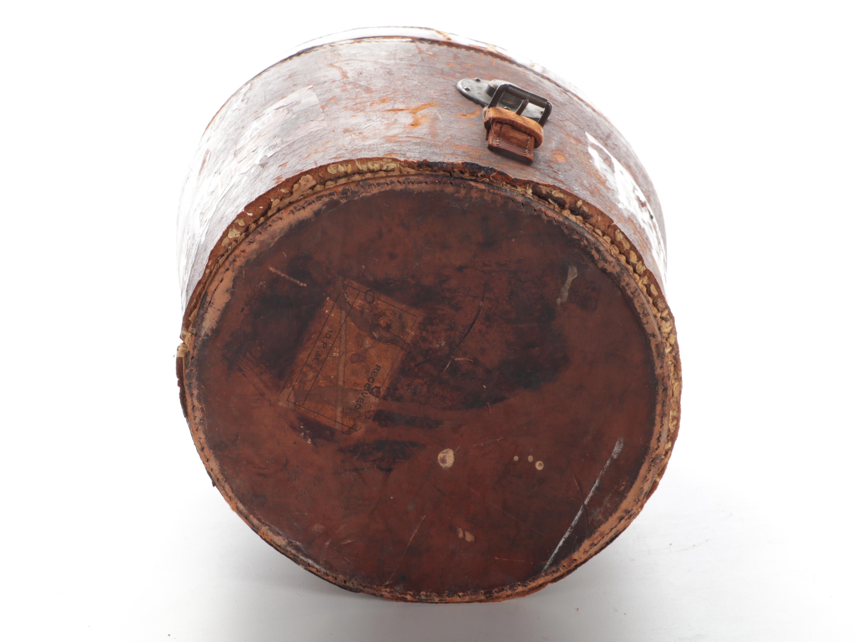 Victorian Oval Leather Top Hat Box and Other Suitcase, Late 19th/ Early 20th C.