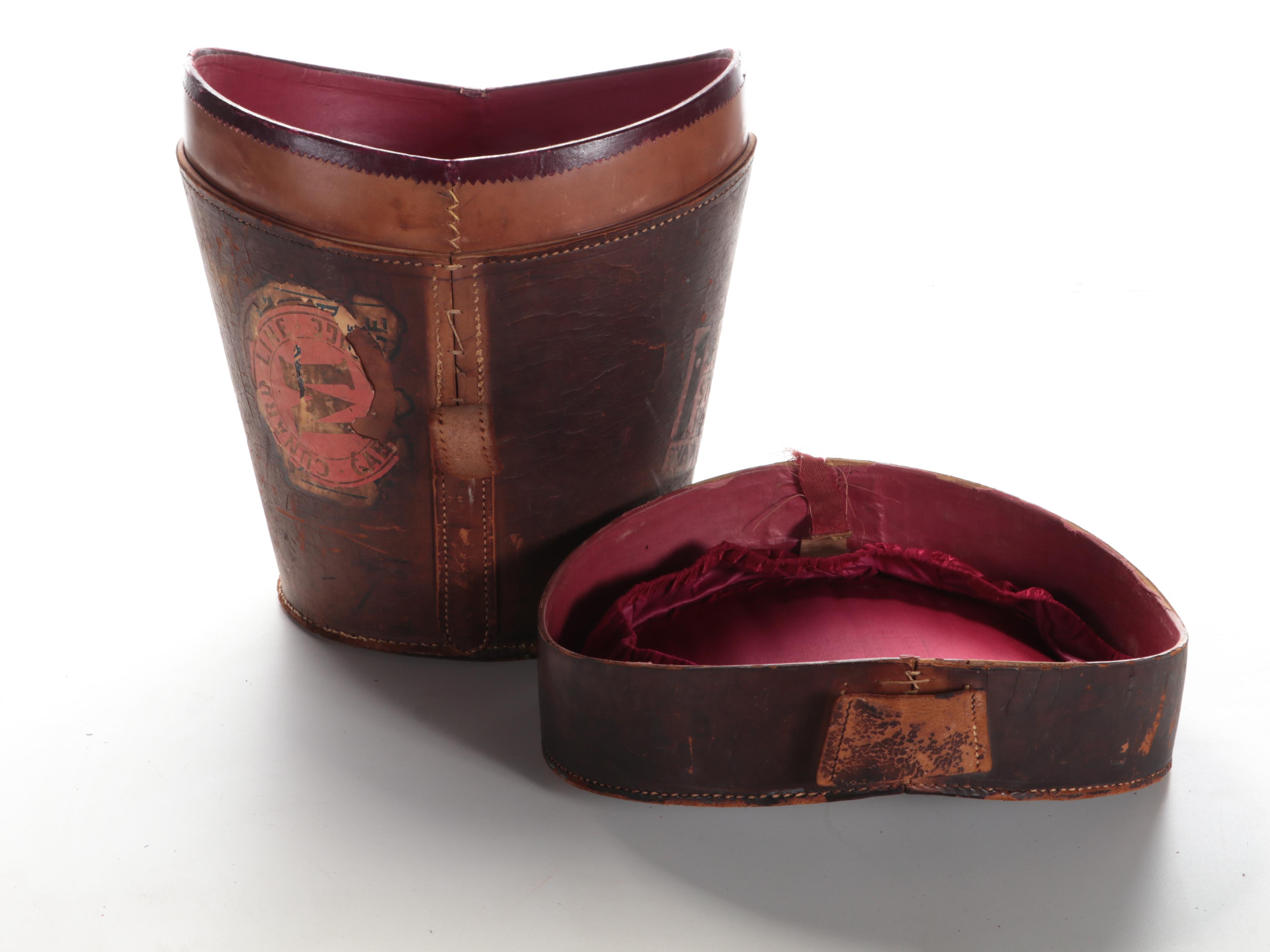Victorian Oval Leather Top Hat Box and Other Suitcase, Late 19th/ Early 20th C.