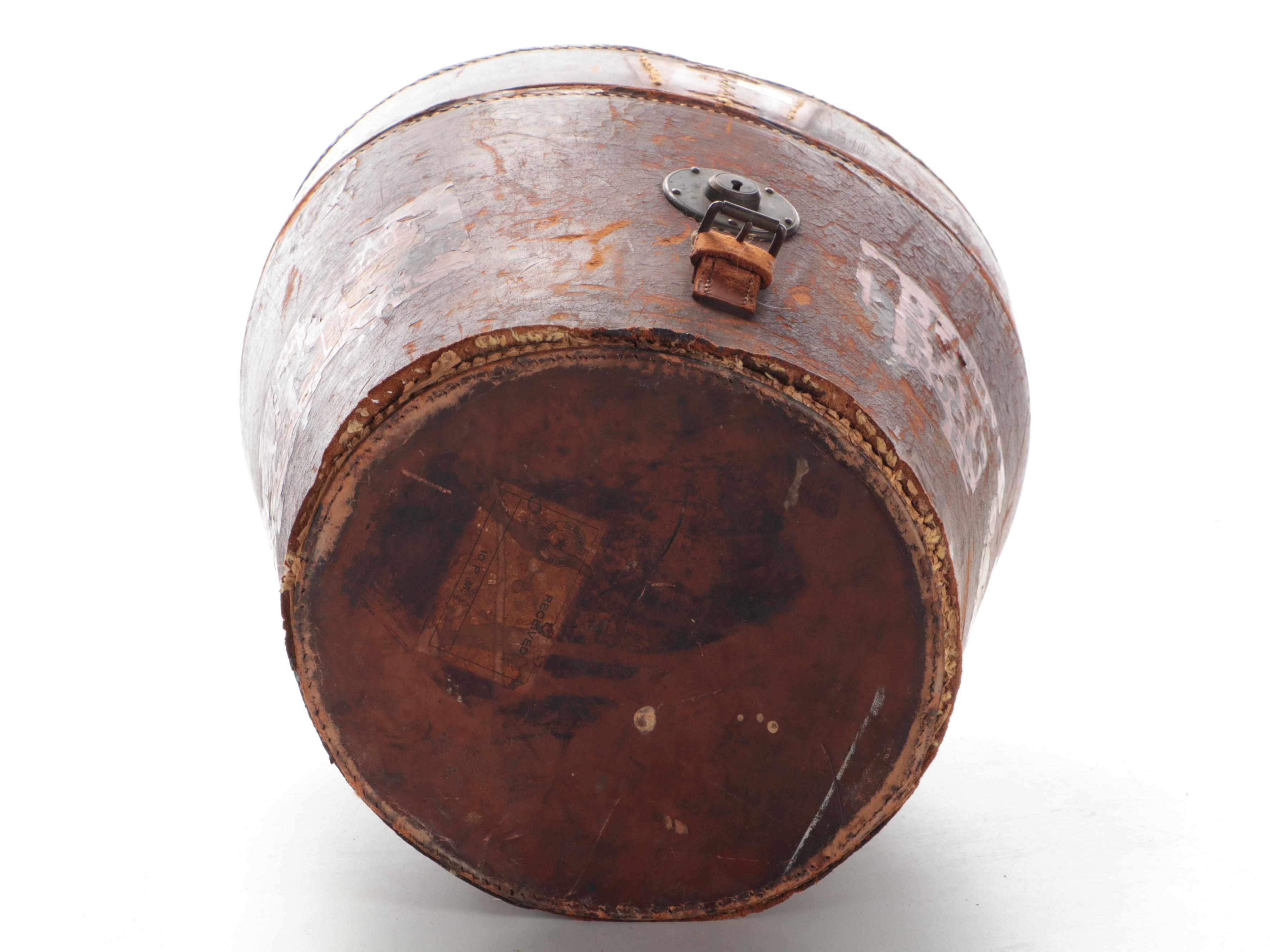 Victorian Oval Leather Top Hat Box and Other Suitcase, Late 19th/ Early 20th C.