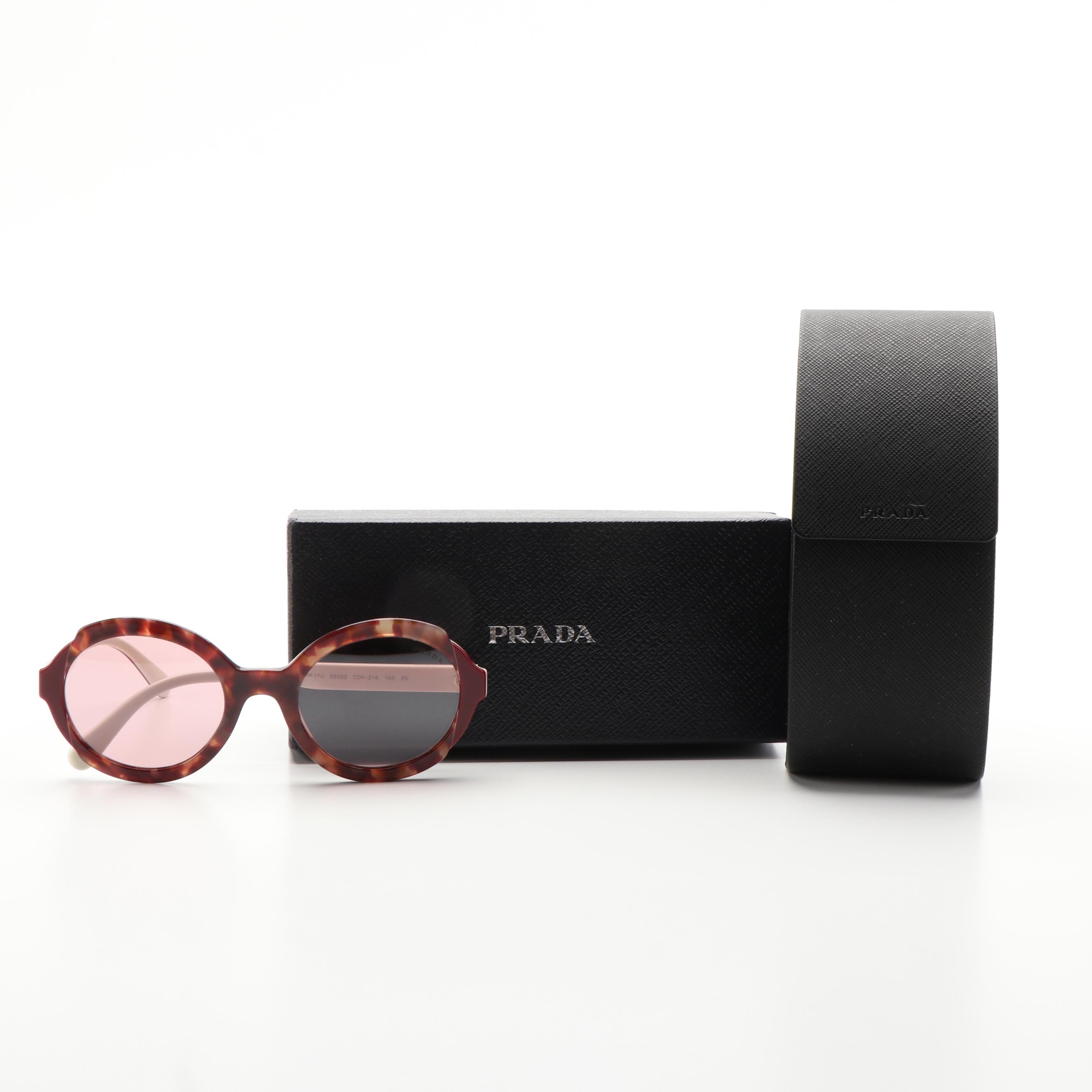 Prada PR17US Oval Havana Pink Sunglasses With Case