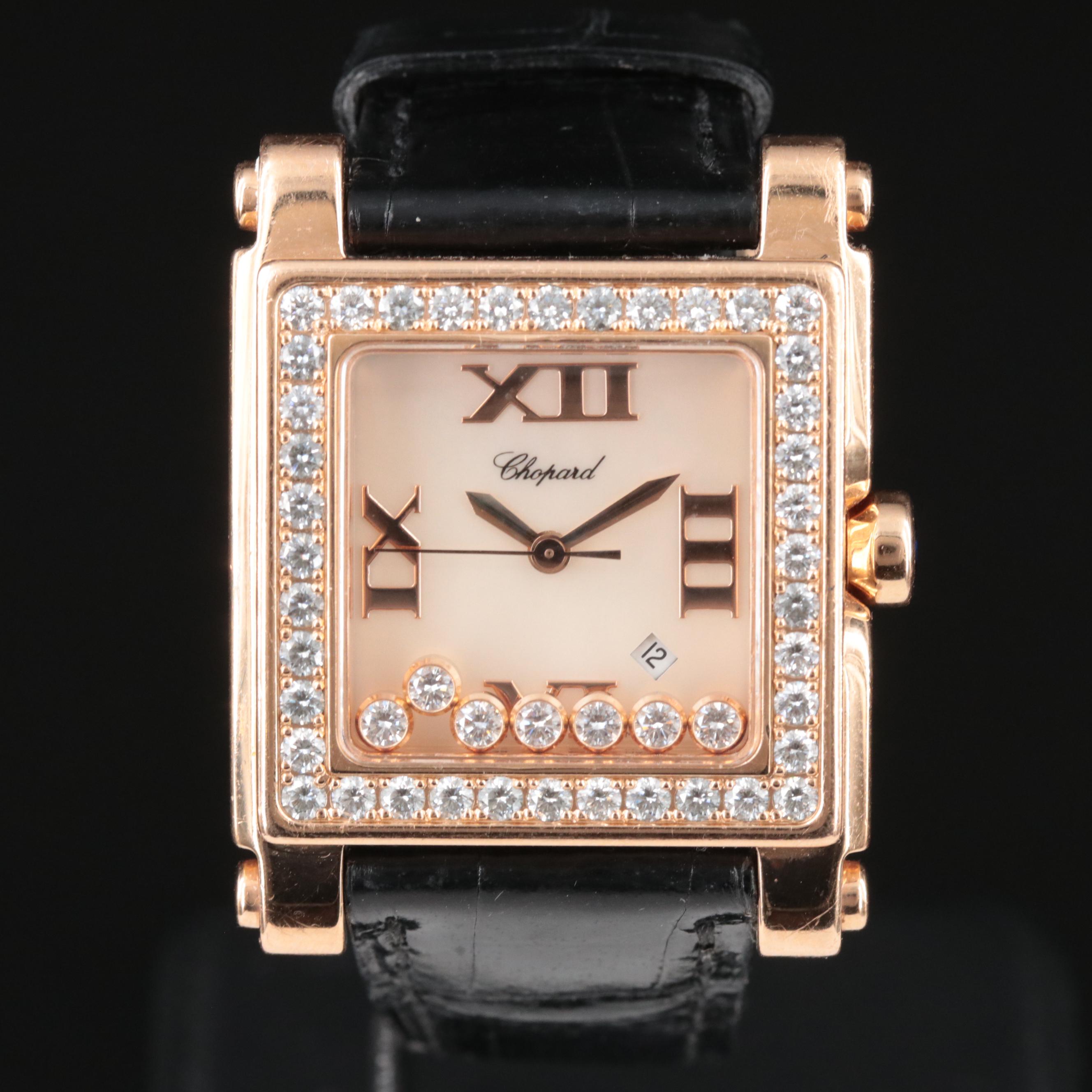 18K Rose Gold Chopard "Happy Sport" Mother-of-Pearl Dial, 1.58 CTW Diamond Watch