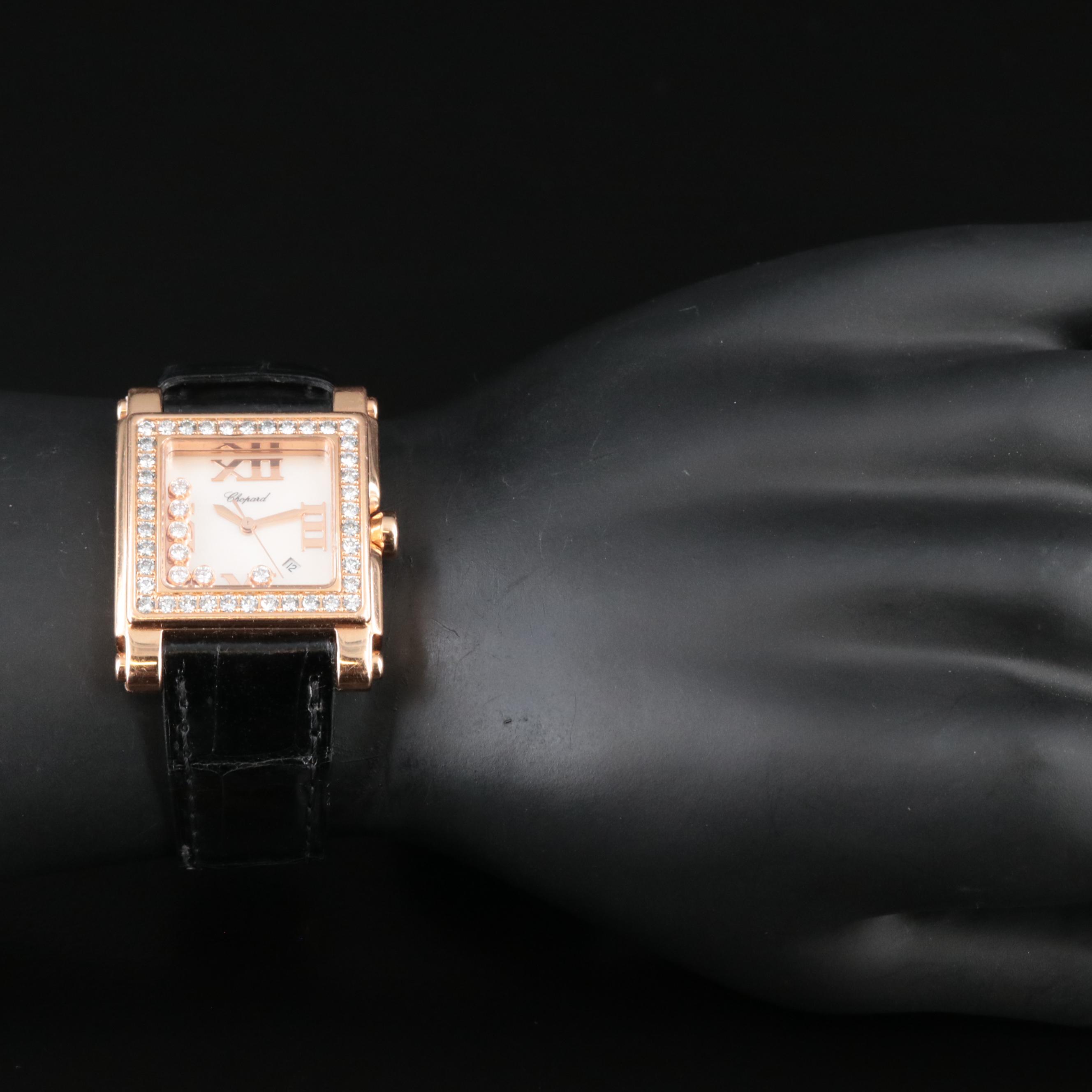 18K Rose Gold Chopard "Happy Sport" Mother-of-Pearl Dial, 1.58 CTW Diamond Watch