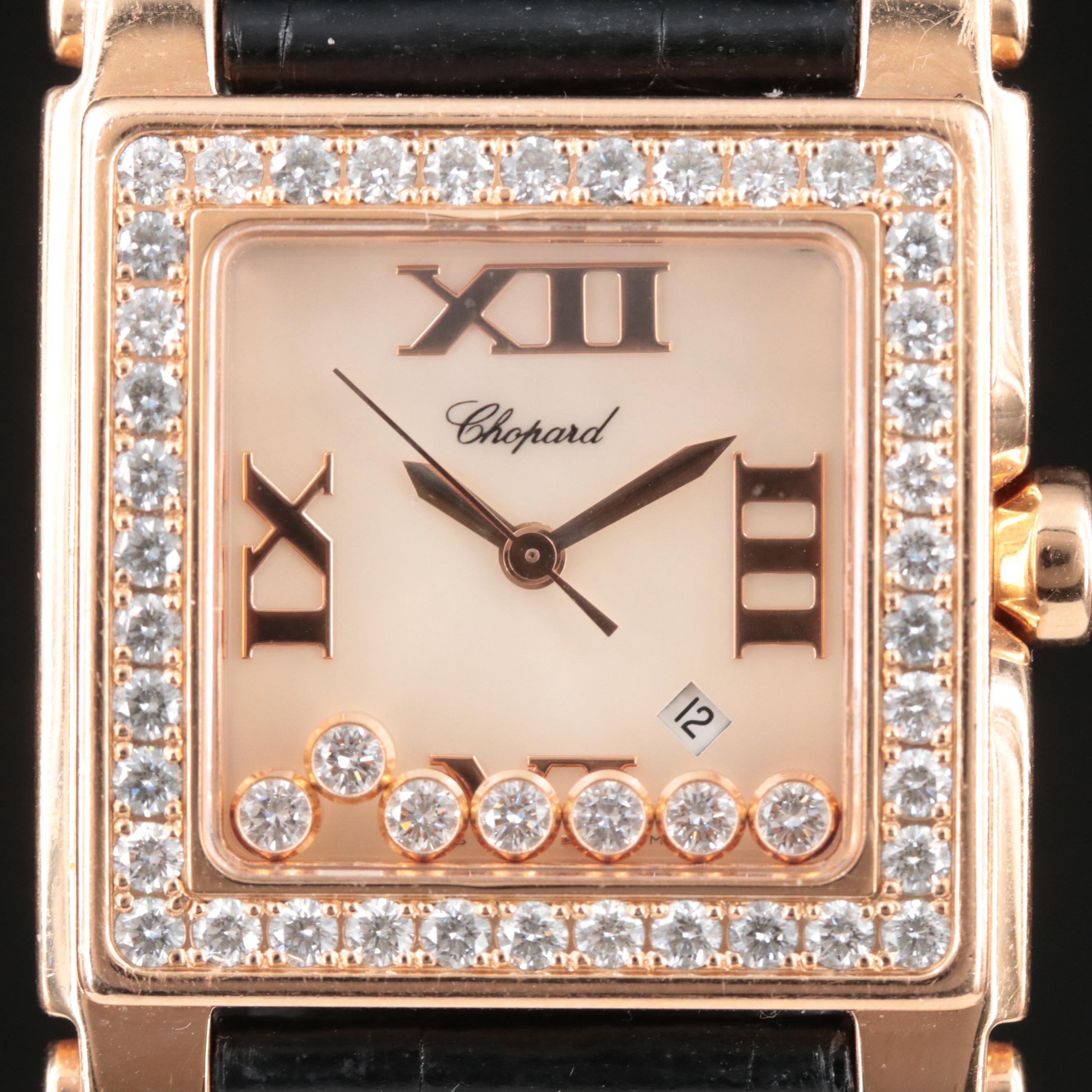 18K Rose Gold Chopard "Happy Sport" Mother-of-Pearl Dial, 1.58 CTW Diamond Watch