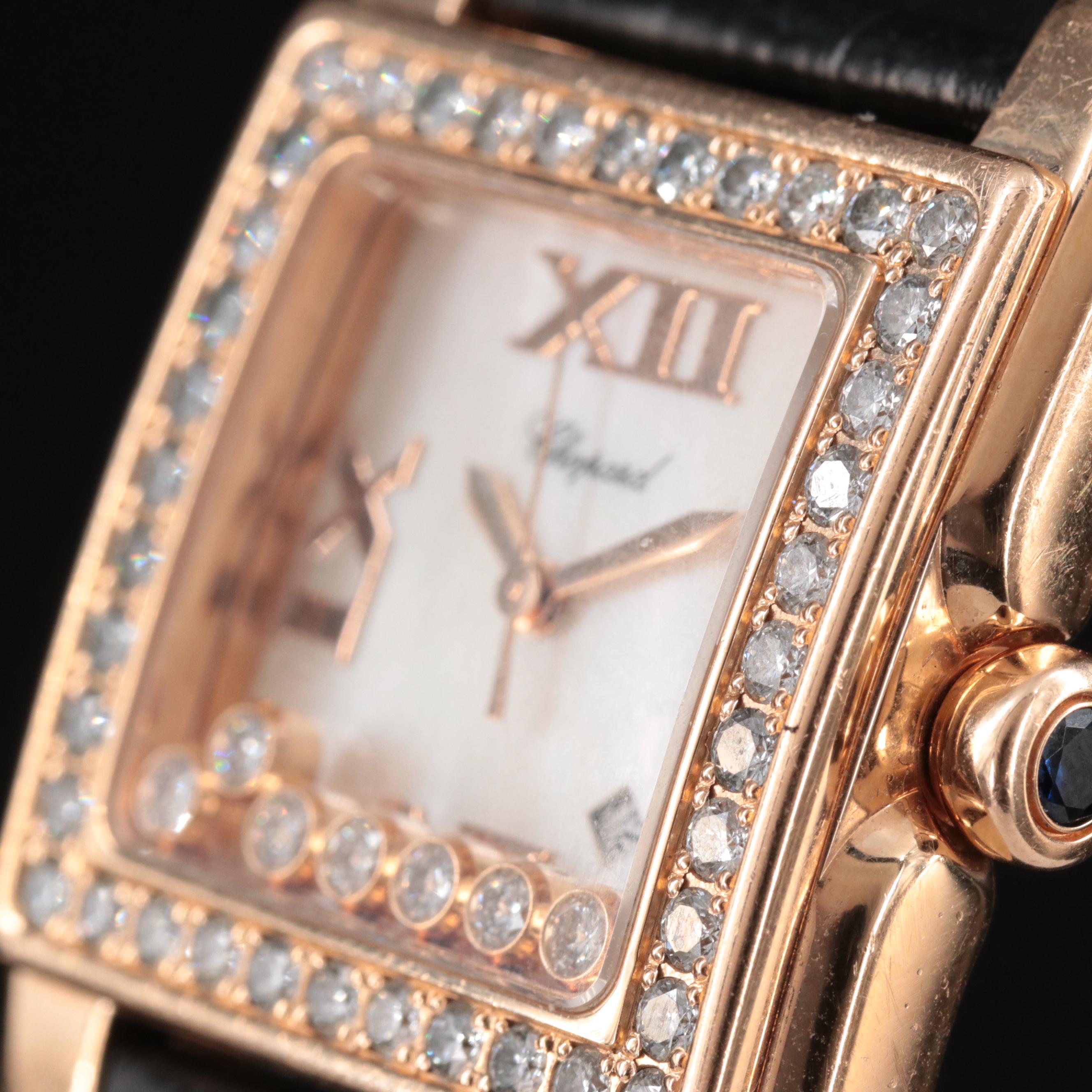 18K Rose Gold Chopard "Happy Sport" Mother-of-Pearl Dial, 1.58 CTW Diamond Watch