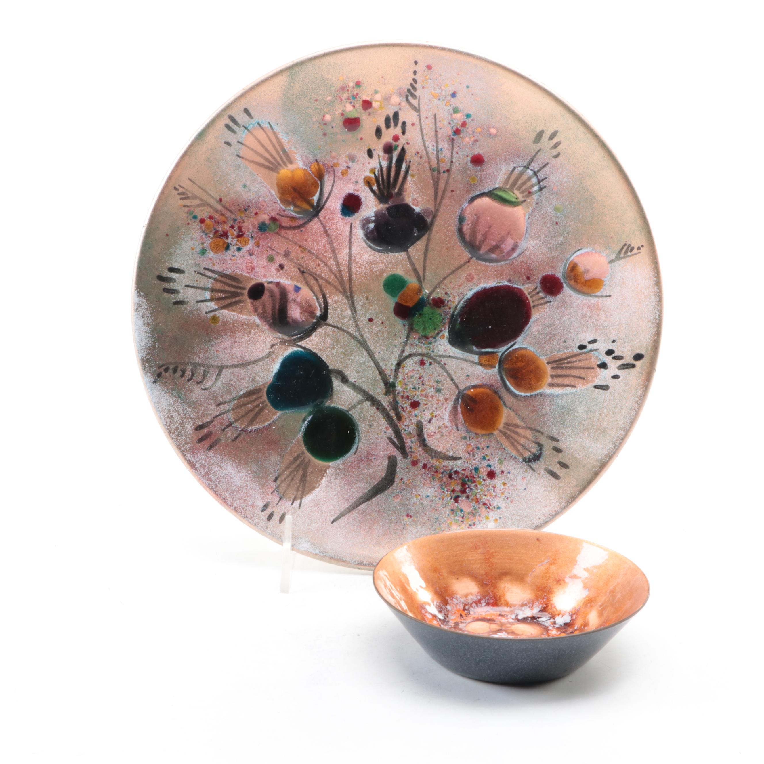 Landau and Associates "California Cloisonné" Enameled Copper Plate with More