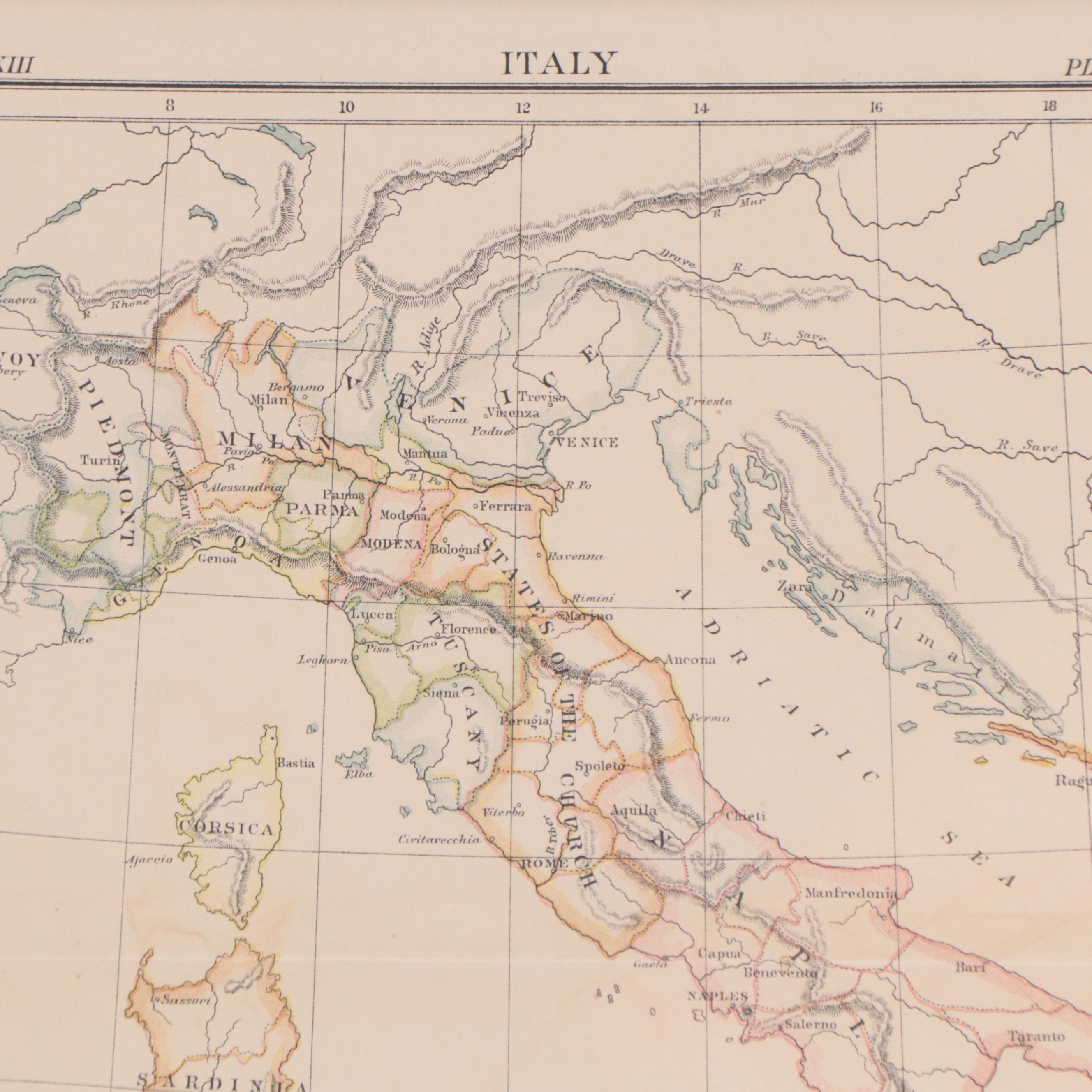 Encyclopedia Britannica Engraved Map of Italy, 1890