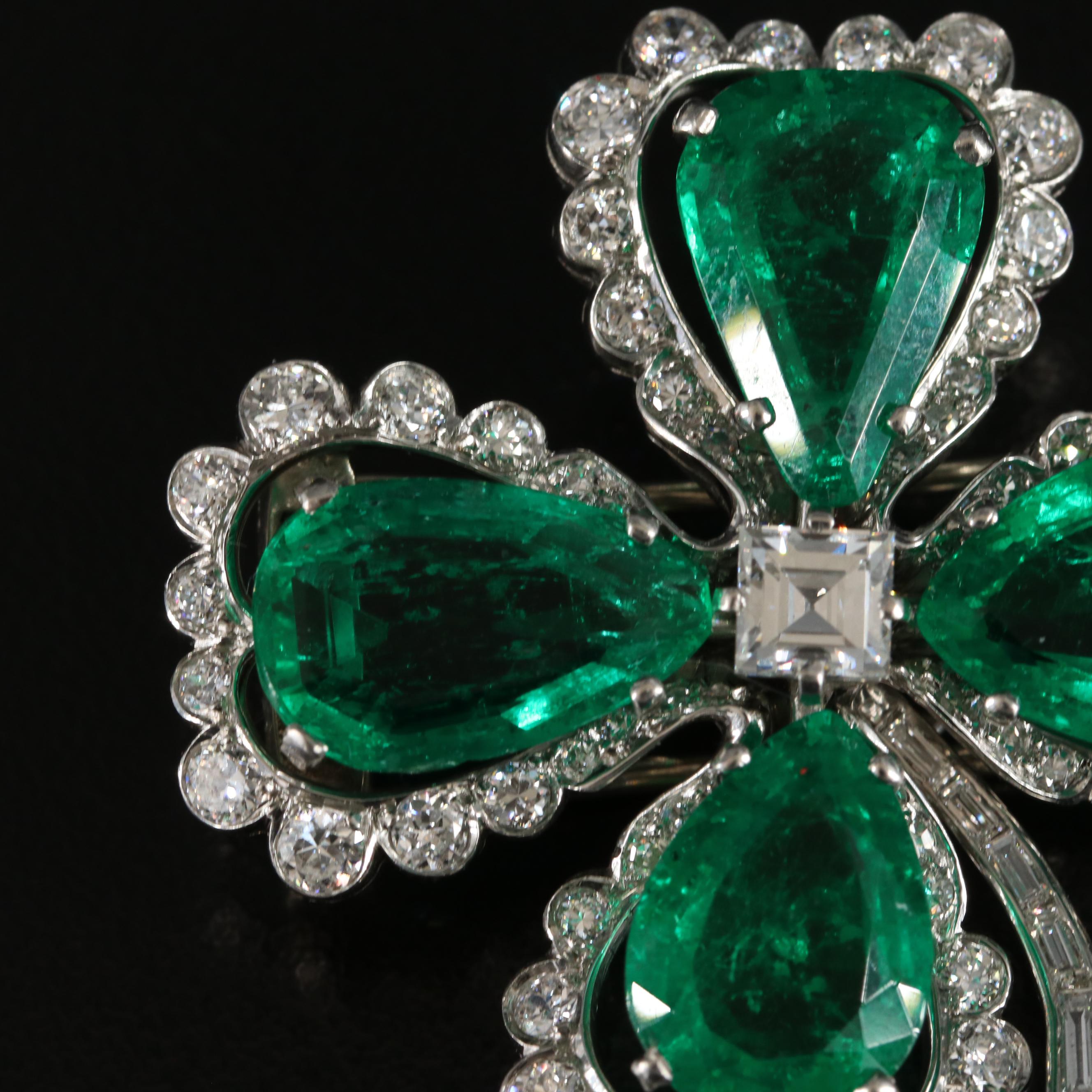 Van Cleef & Arpels Platinum 12.39 CTW Emerald and 3.99 CTW Diamond Clover Brooch
