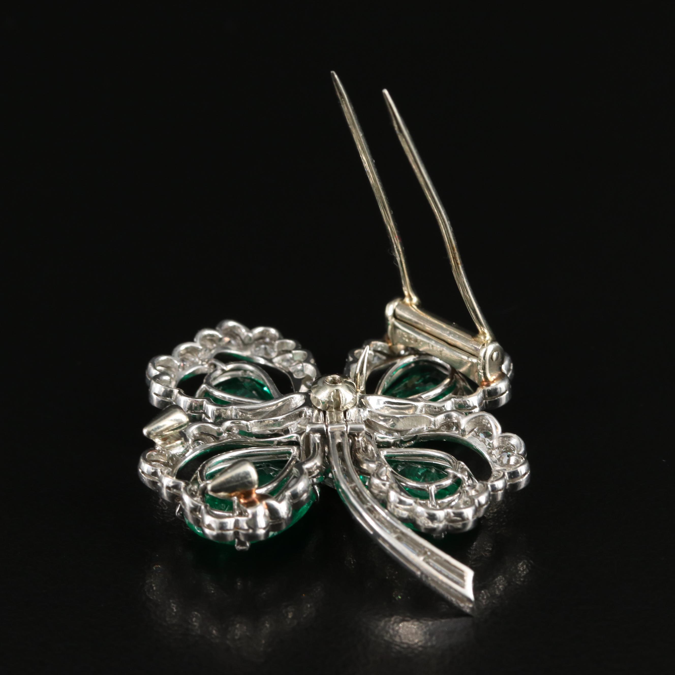 Van Cleef & Arpels Platinum 12.39 CTW Emerald and 3.99 CTW Diamond Clover Brooch