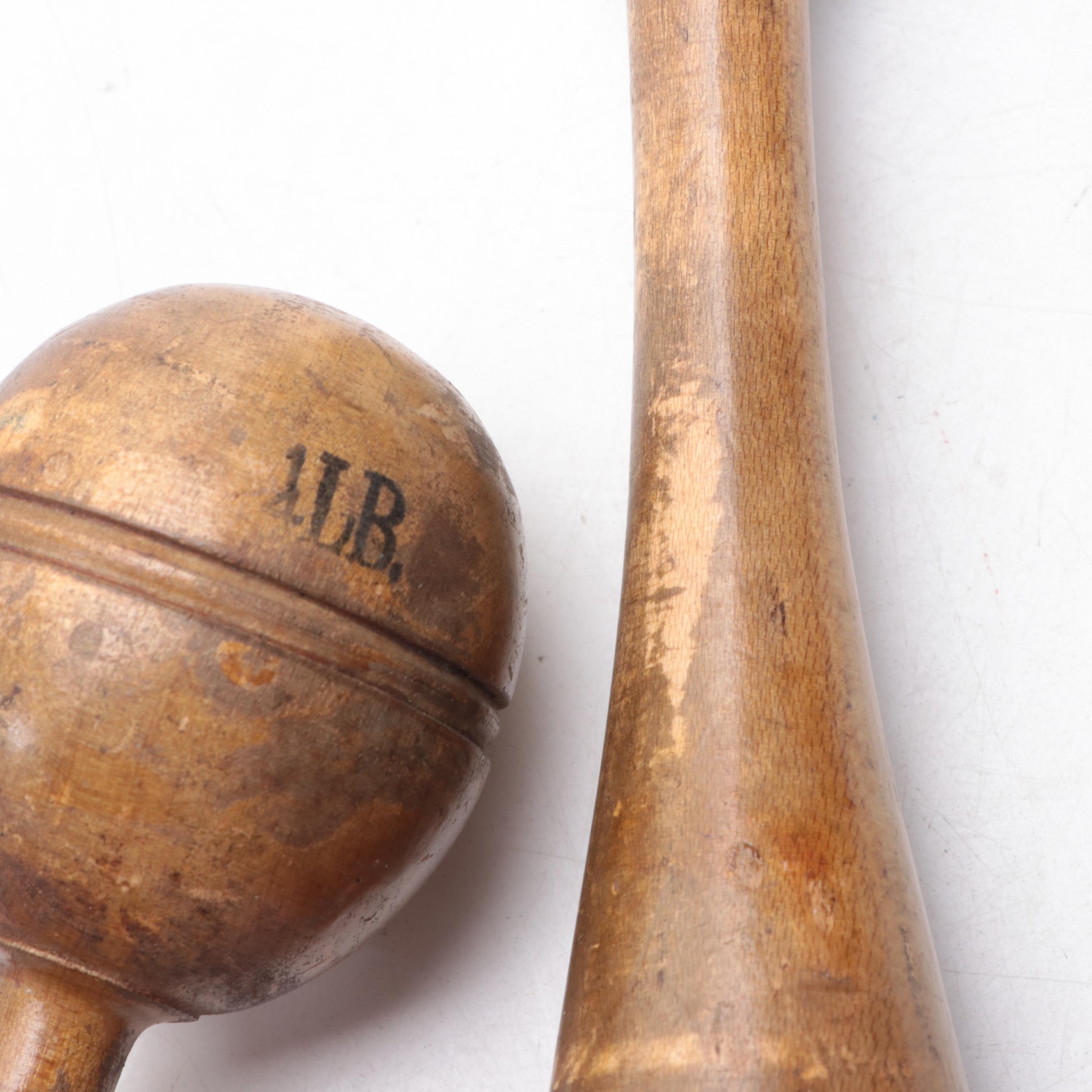 Wooden Juggling Pins, Dumbbells, and Rolling Pin, Late 19th/ Early 20th Century