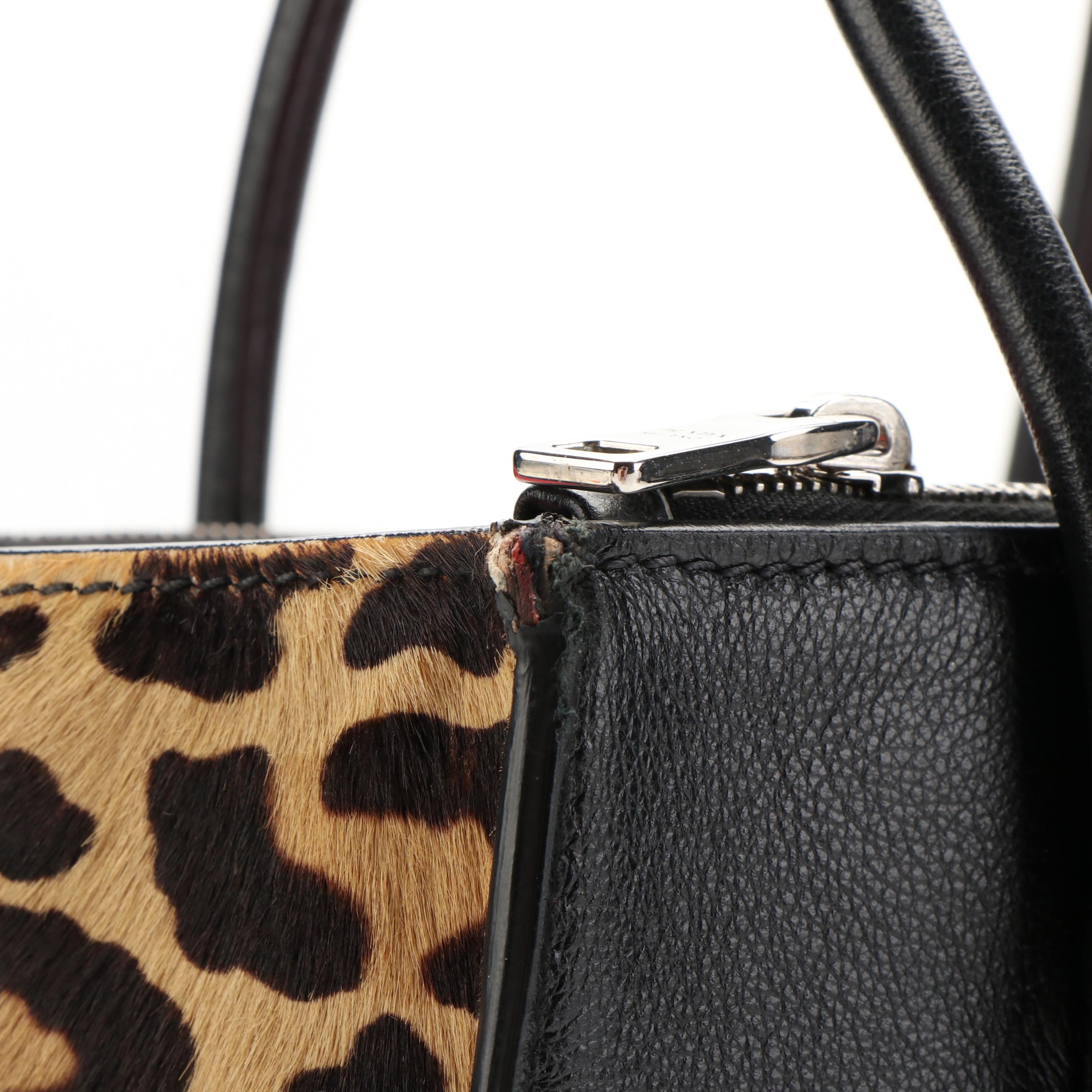 Prada Twin-Pocket Tote in Printed Calfhair and Black Leather