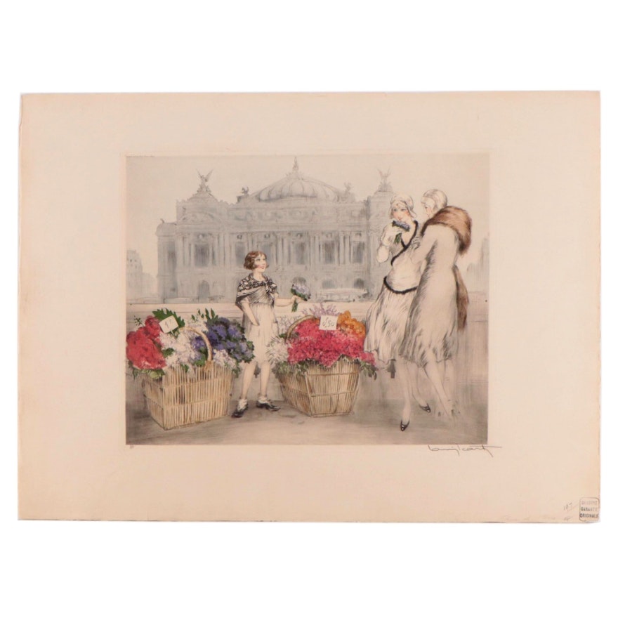 Louis Icart Drypoint Etching "Fleurs des Paris," 1930