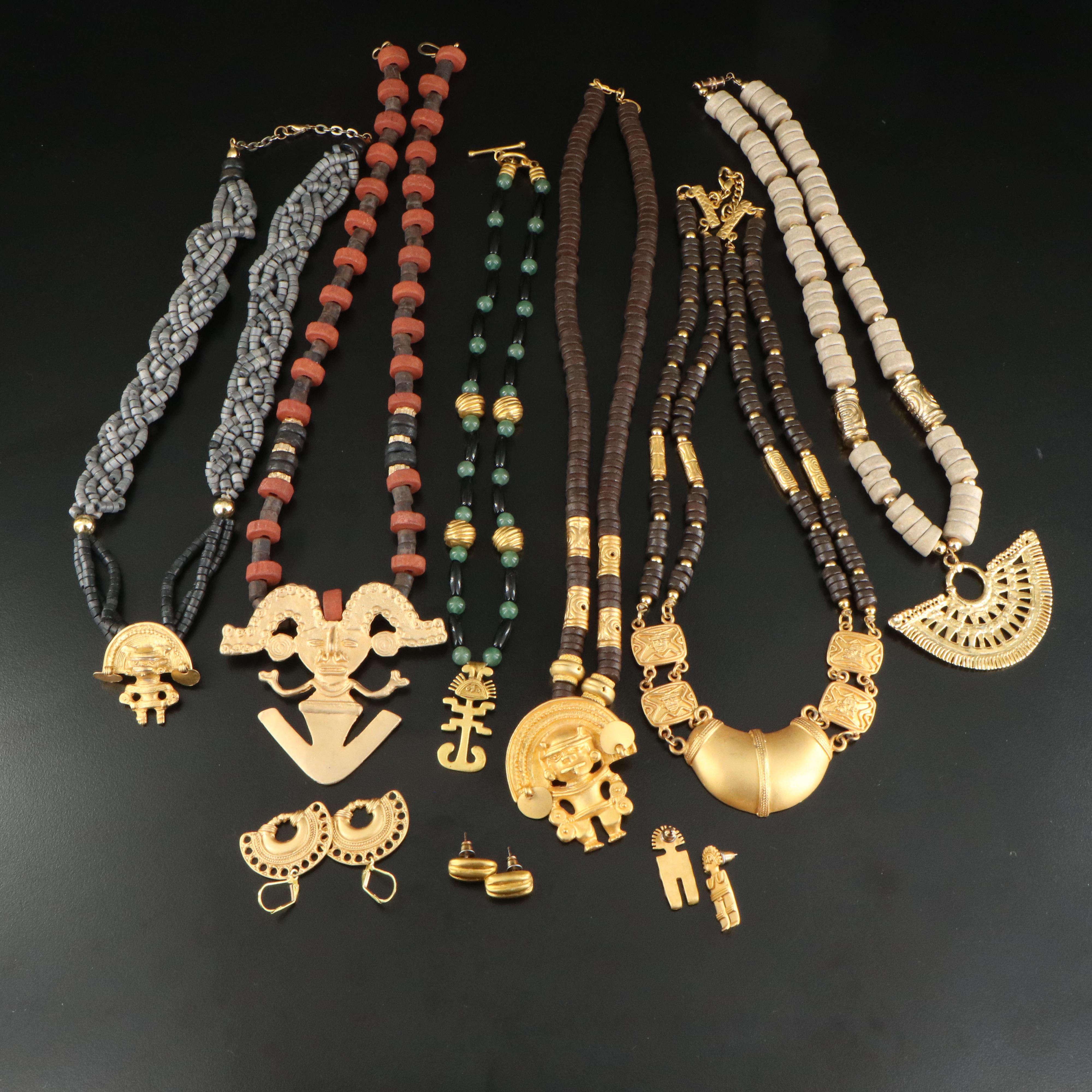 Earring and Bead Necklaces Including Aventurine, Ceramic and Black Onyx