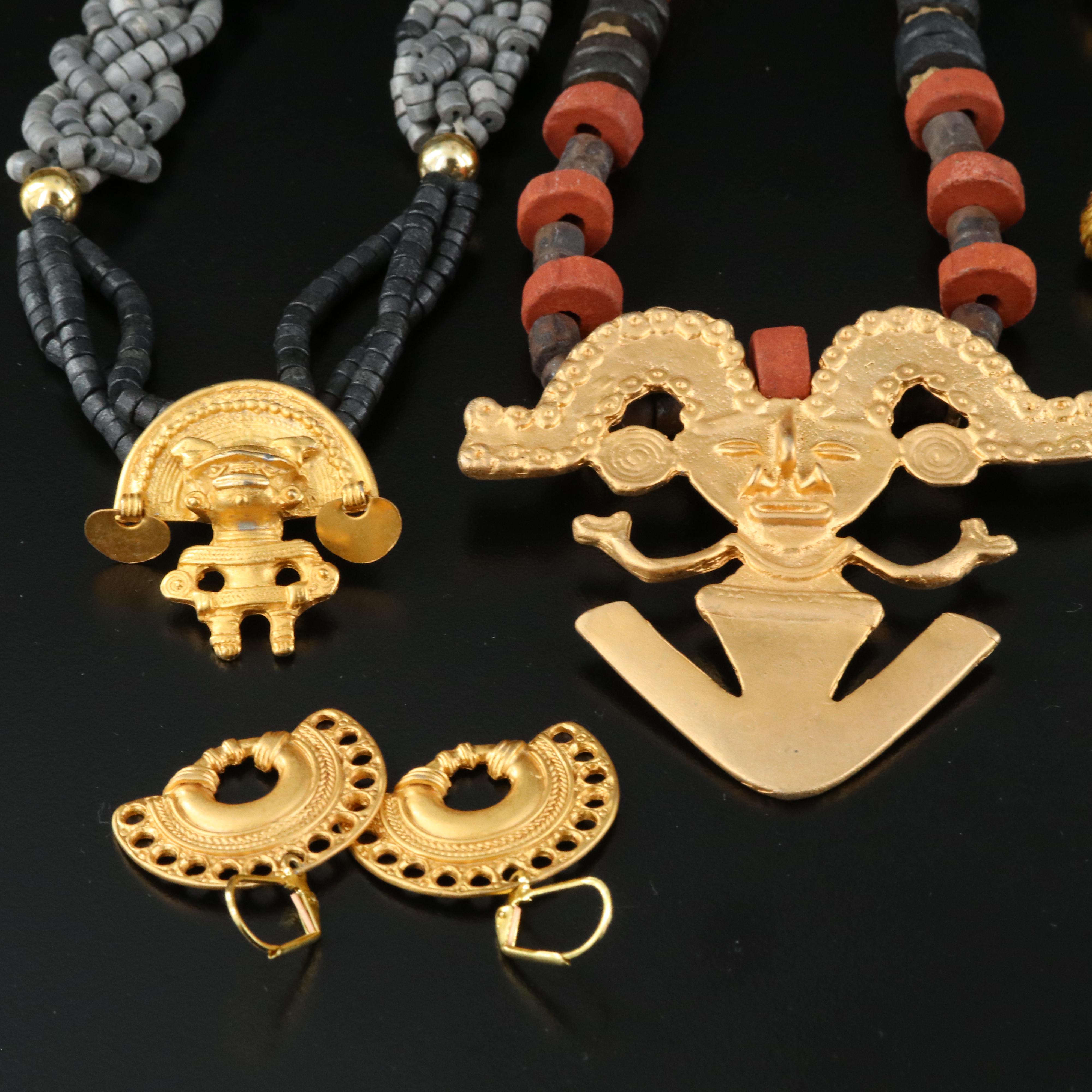 Earring and Bead Necklaces Including Aventurine, Ceramic and Black Onyx