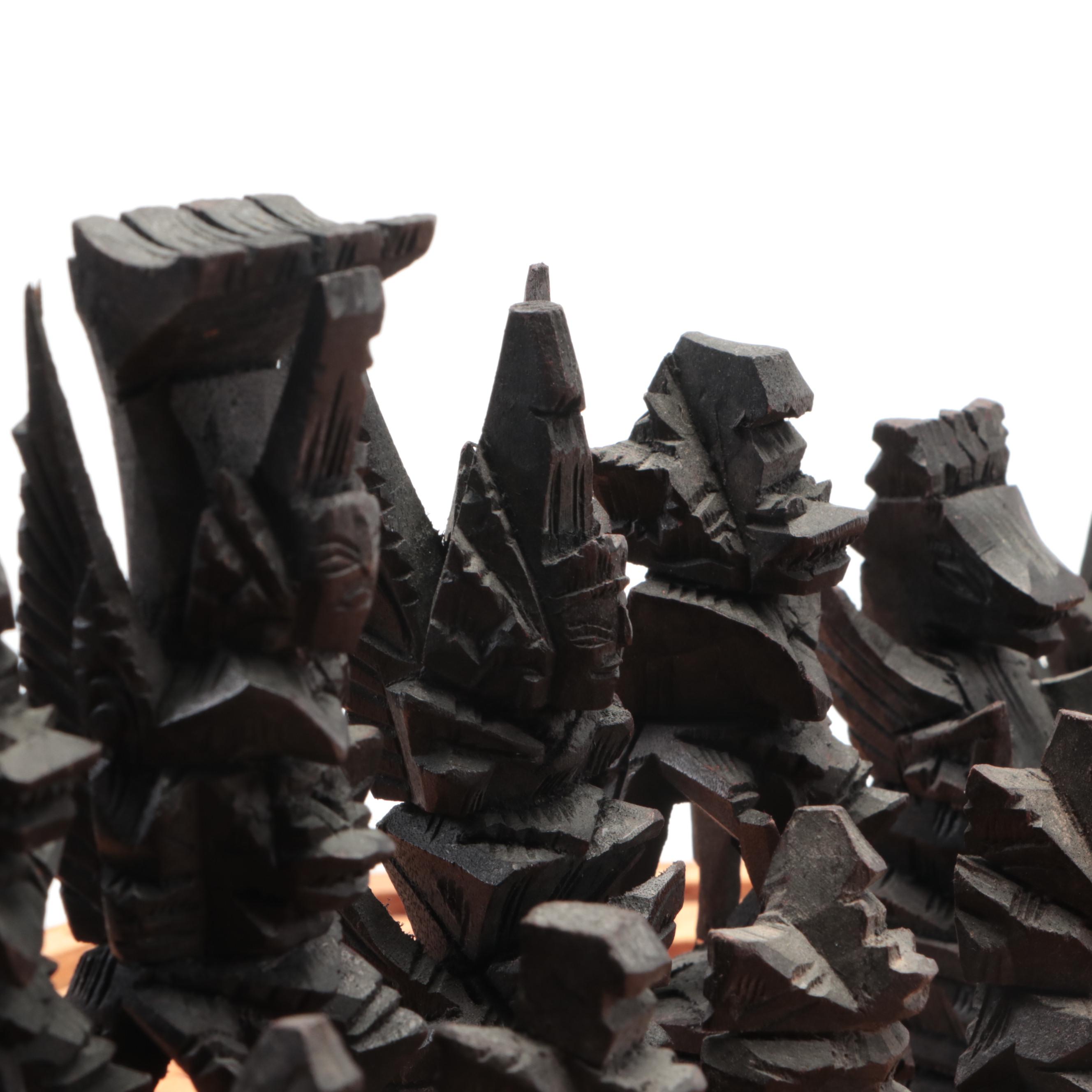 Ornate Carved Wood 2-in-1 Chess and Backgammon Game Board with Game Pieces