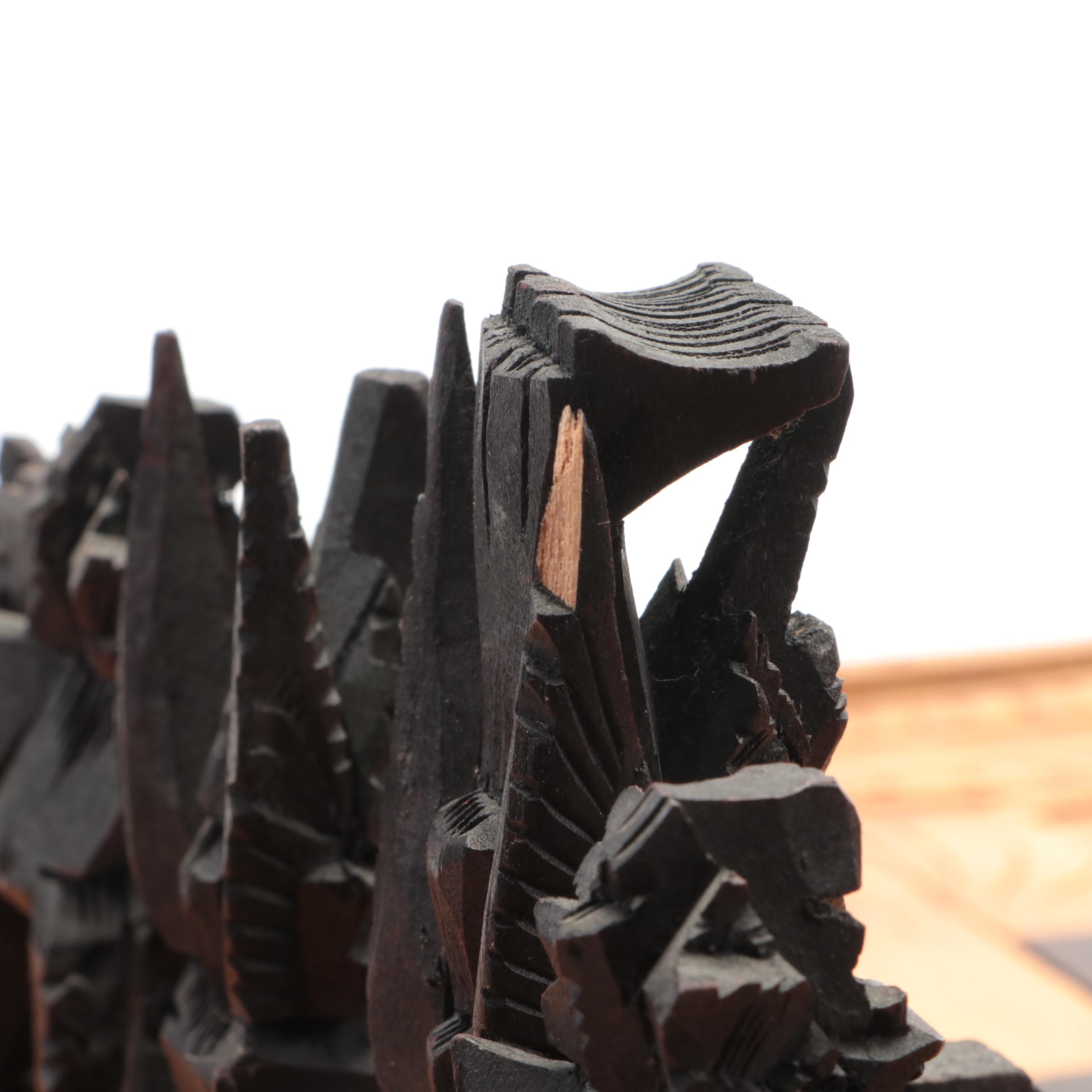 Ornate Carved Wood 2-in-1 Chess and Backgammon Game Board with Game Pieces