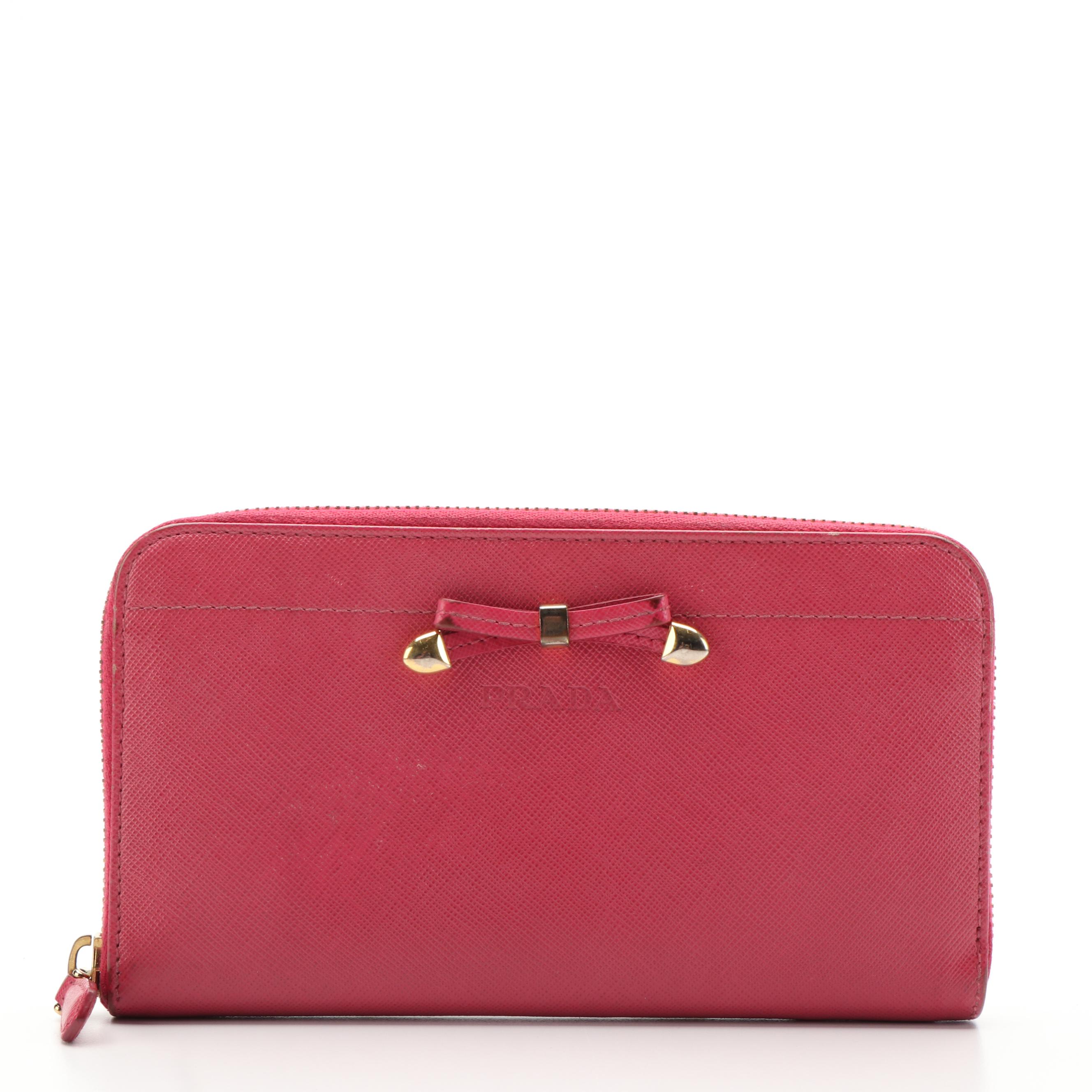 Prada Ribbon Zip Around Wallet in Saffiano Leather