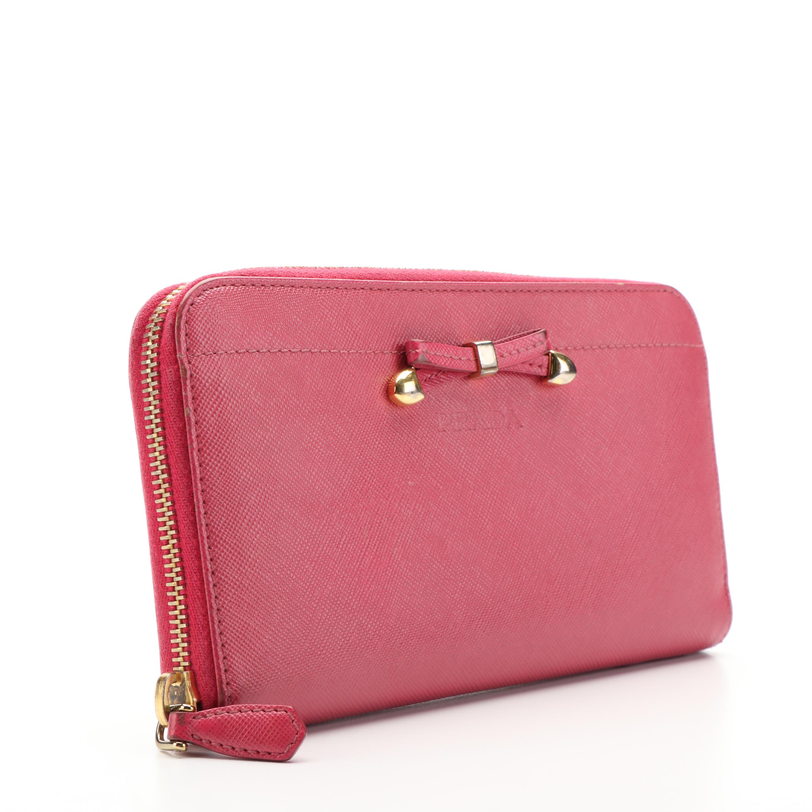 Prada Ribbon Zip Around Wallet in Saffiano Leather