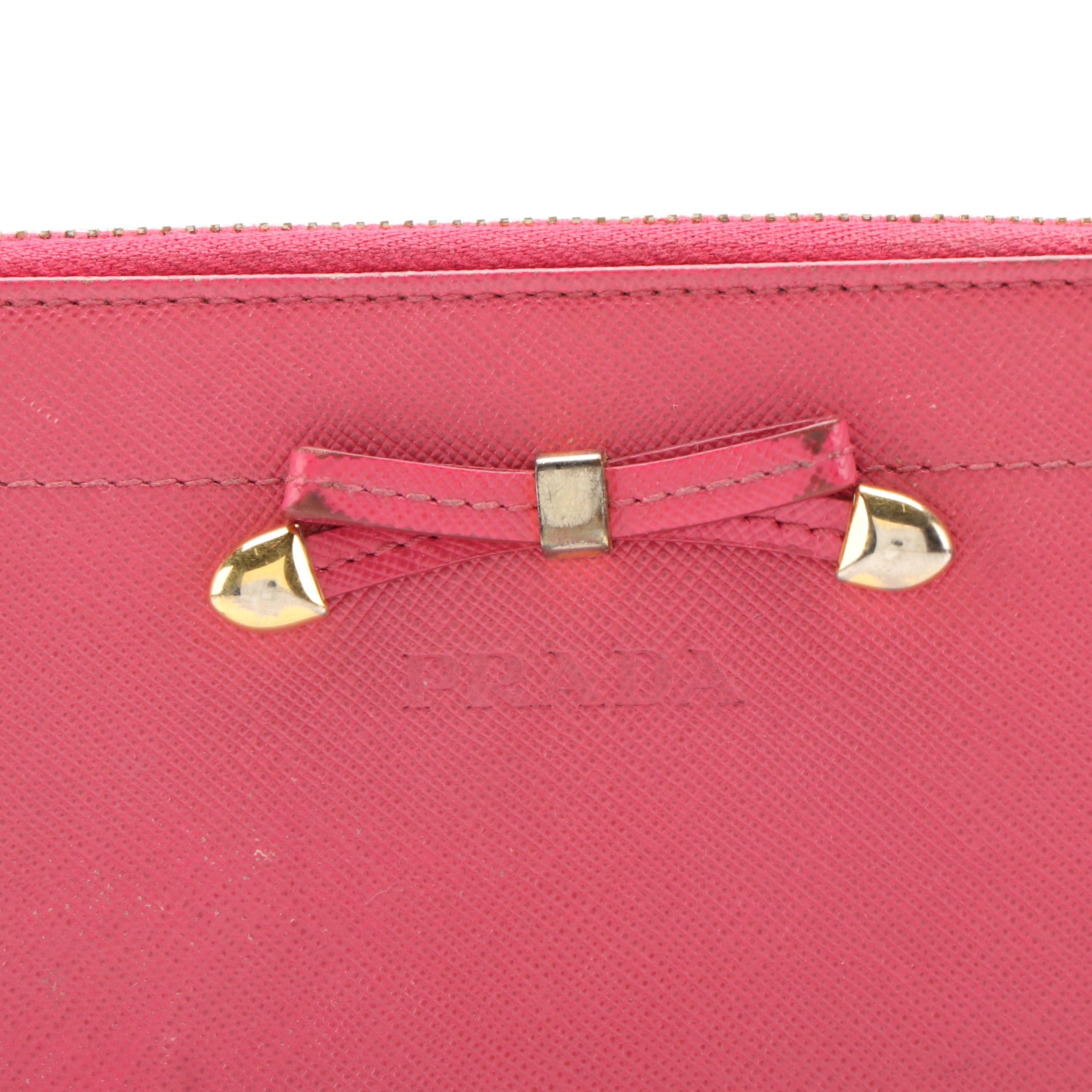 Prada Ribbon Zip Around Wallet in Saffiano Leather