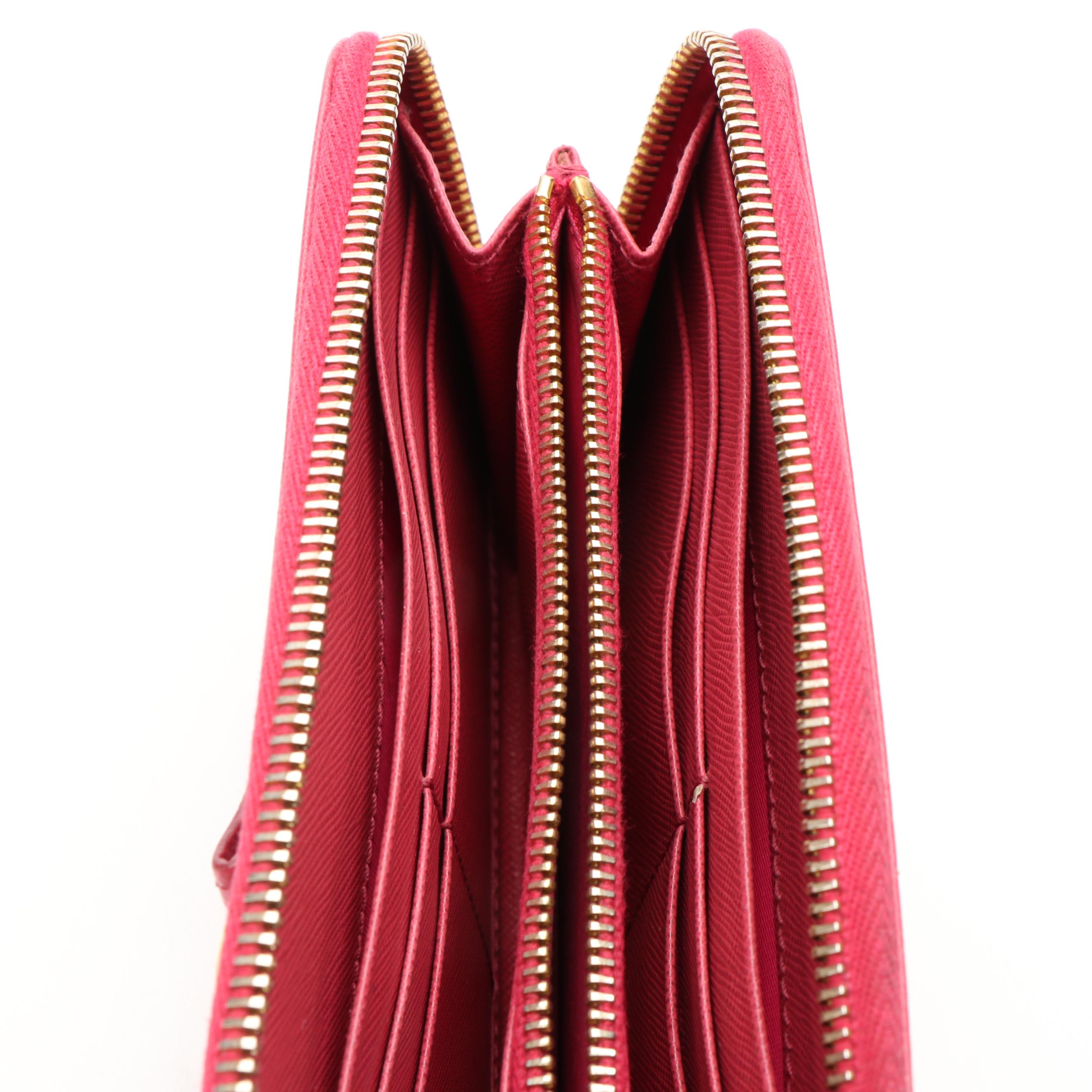 Prada Ribbon Zip Around Wallet in Saffiano Leather