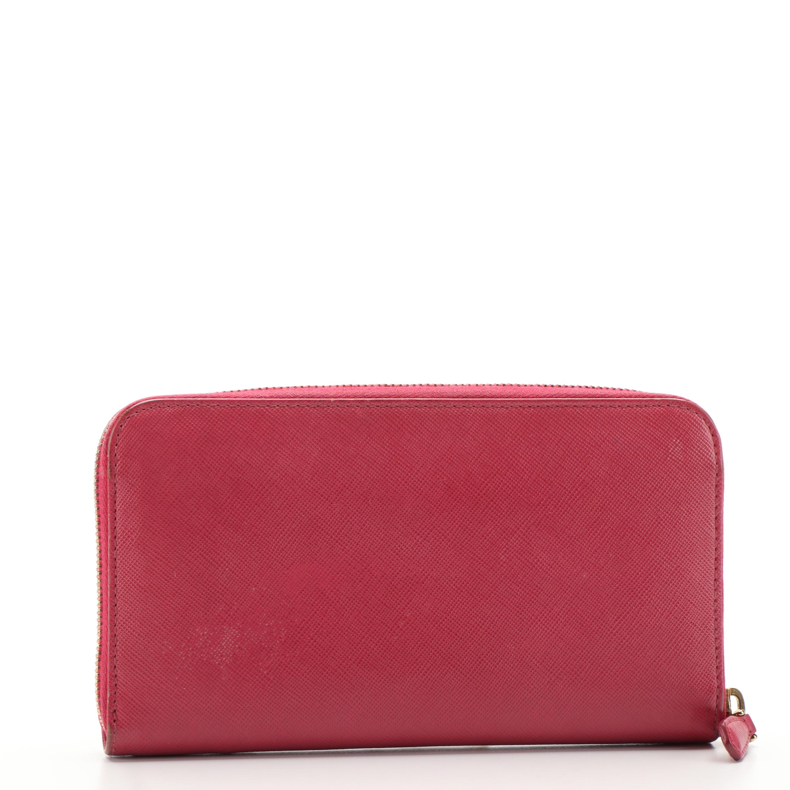 Prada Ribbon Zip Around Wallet in Saffiano Leather