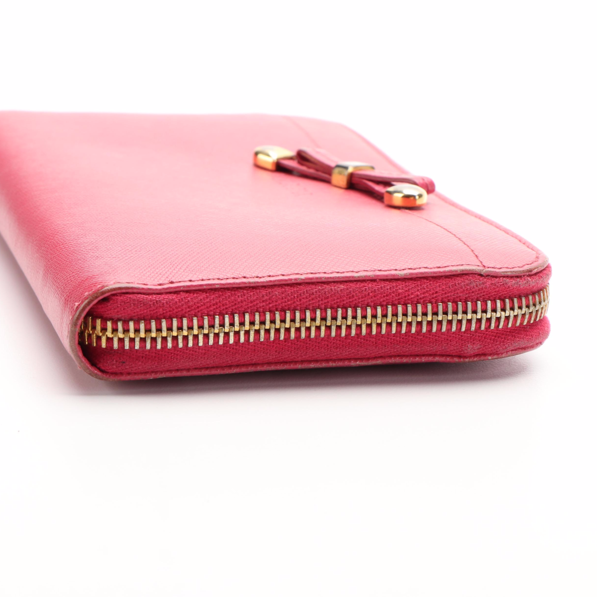 Prada Ribbon Zip Around Wallet in Saffiano Leather