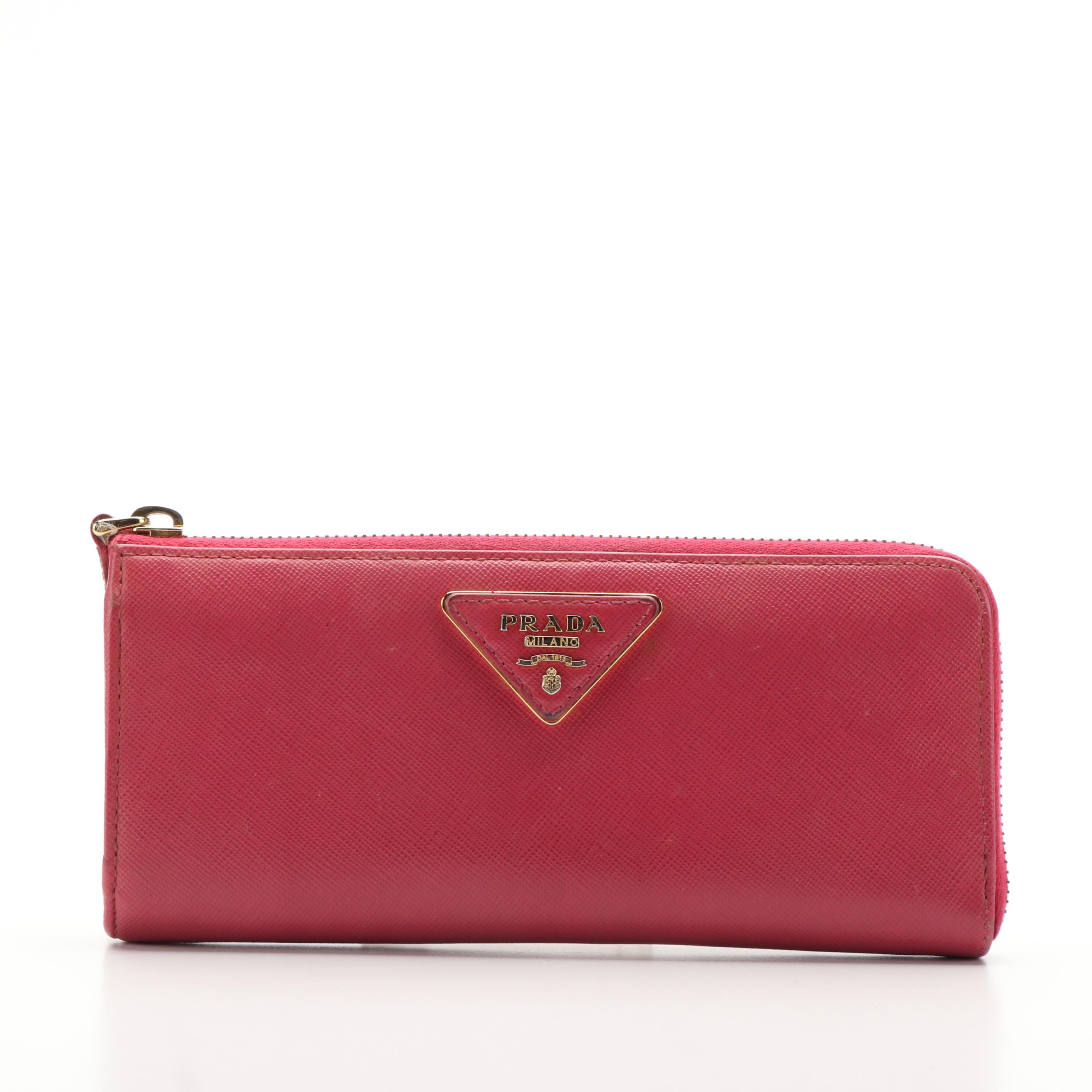 Prada Zip-Around Long Wallet in Pink Saffiano Leather