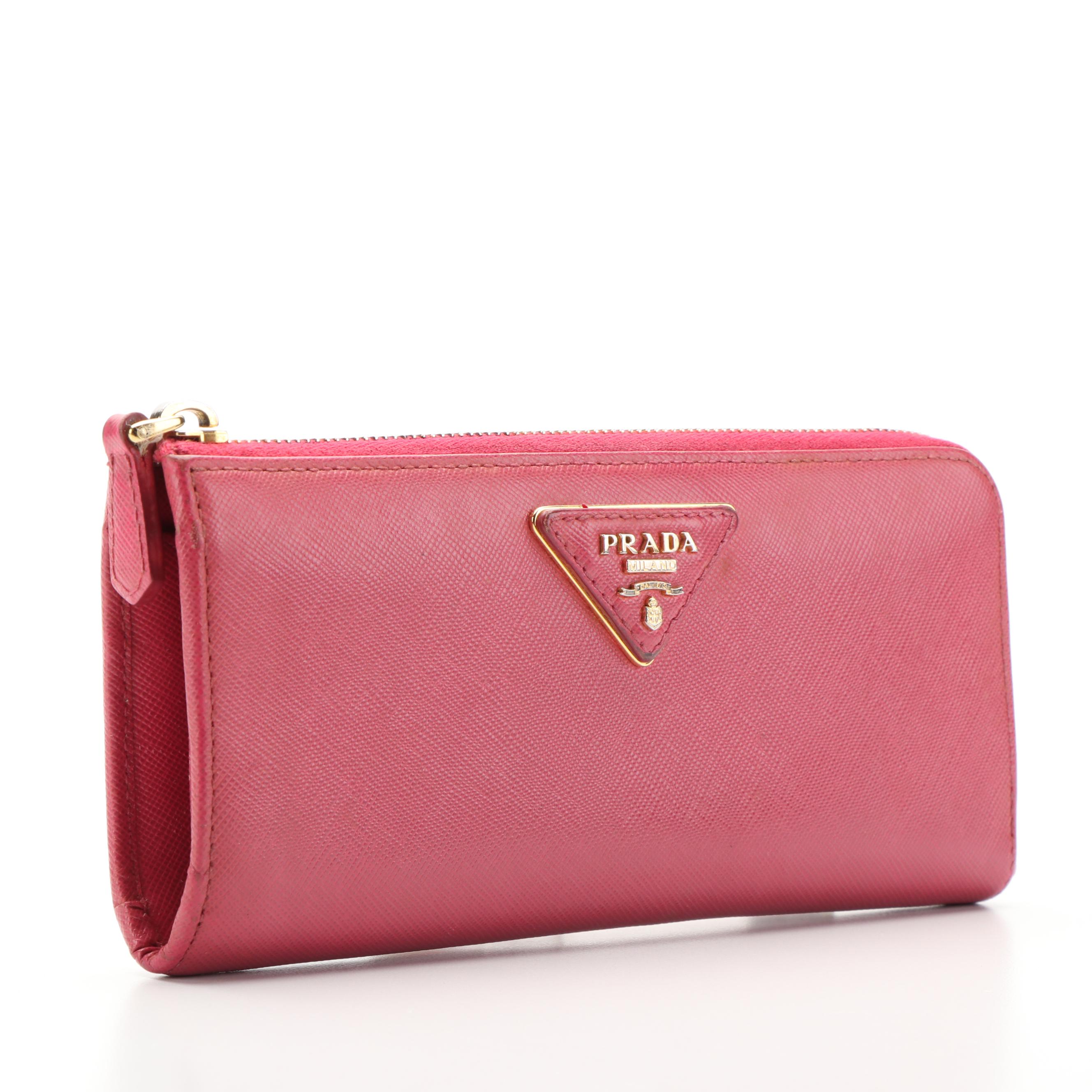 Prada Zip-Around Long Wallet in Pink Saffiano Leather