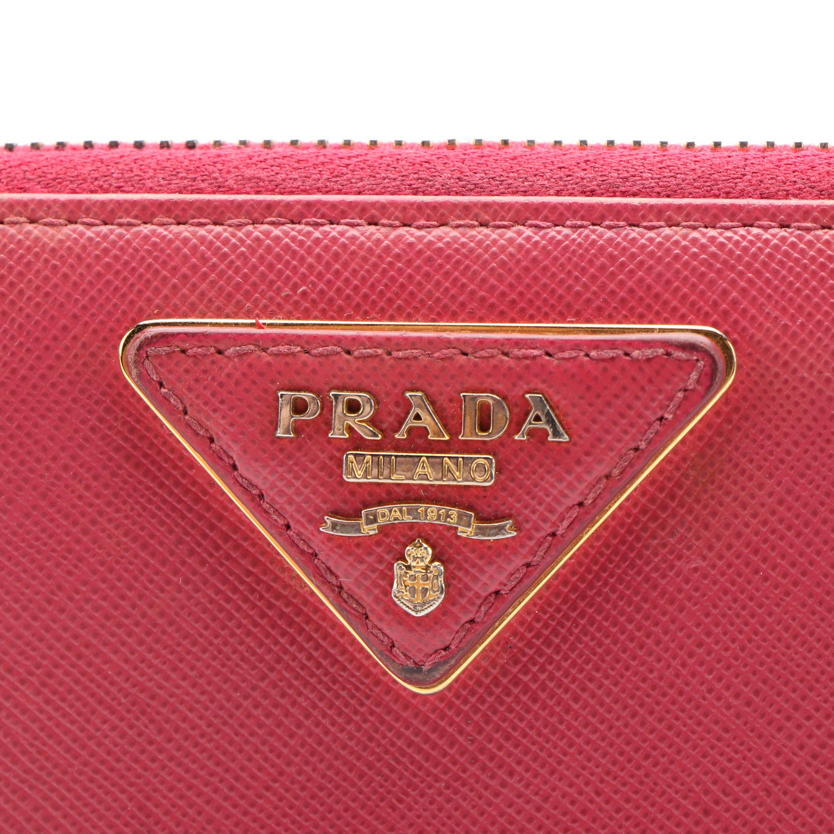 Prada Zip-Around Long Wallet in Pink Saffiano Leather