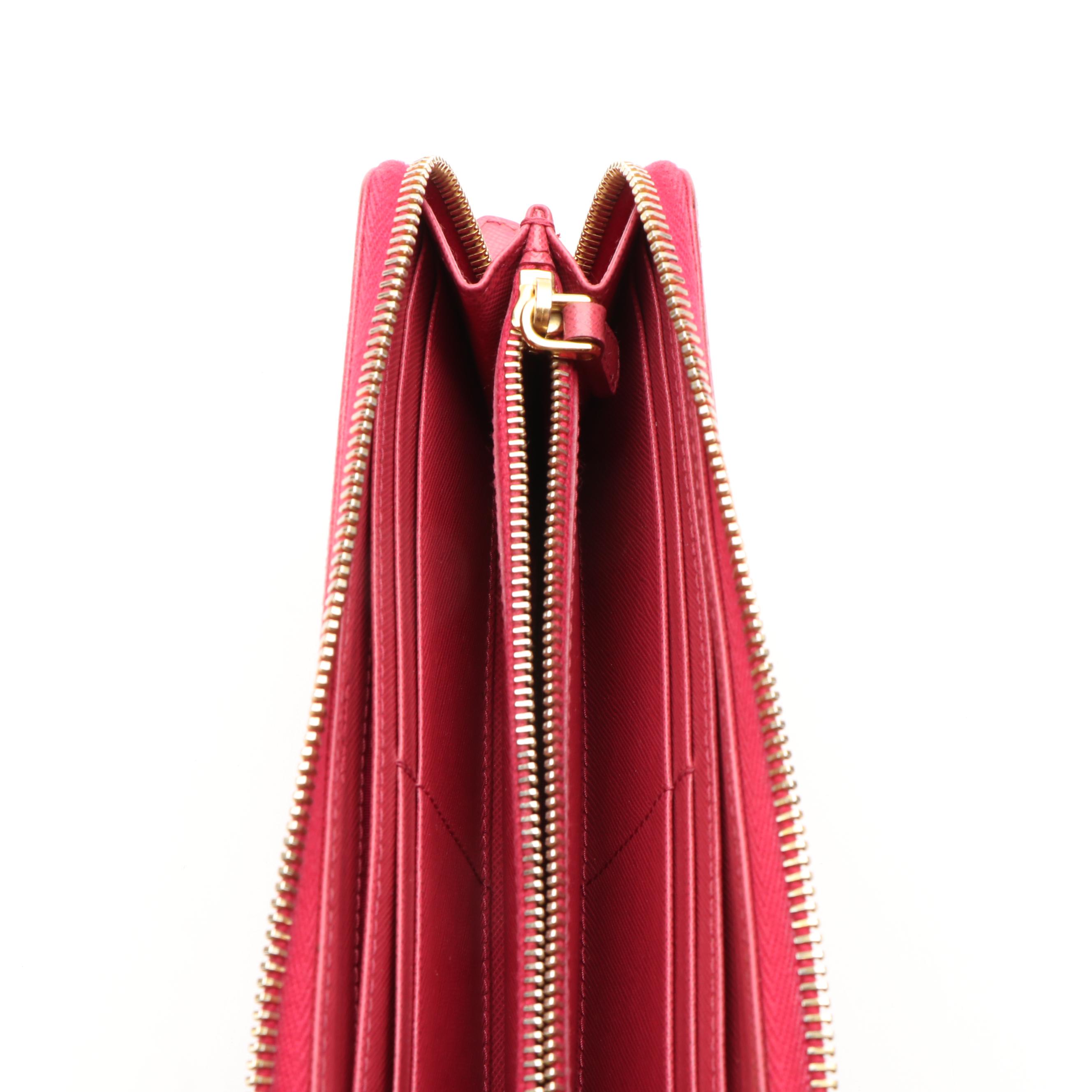 Prada Zip-Around Long Wallet in Pink Saffiano Leather