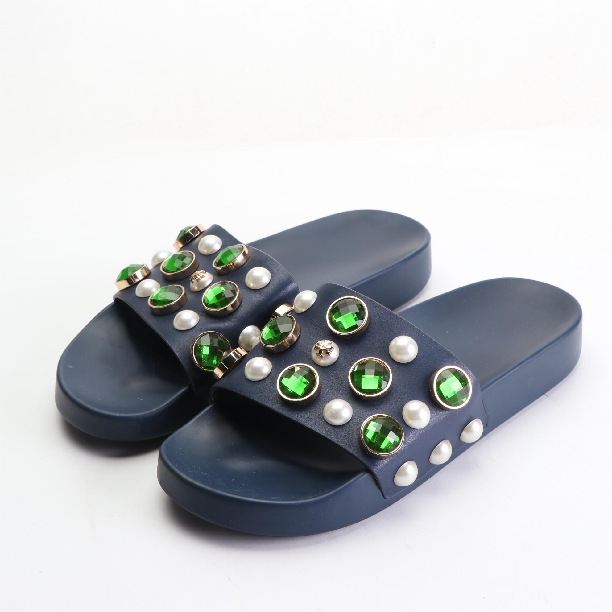 Stella McCartney Web Strap Belt with Tory Burch Vail and Patos Slide Sandals