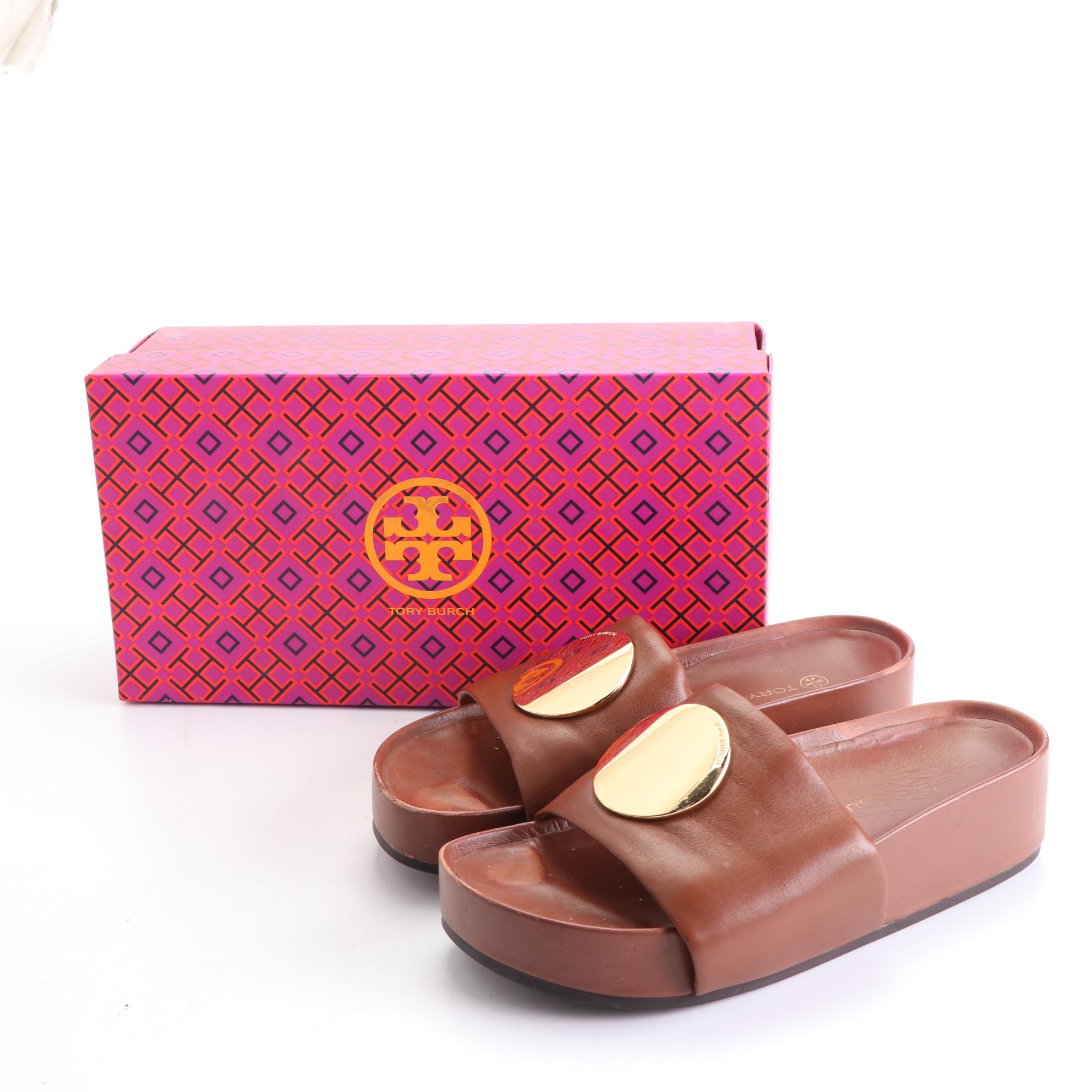 Stella McCartney Web Strap Belt with Tory Burch Vail and Patos Slide Sandals