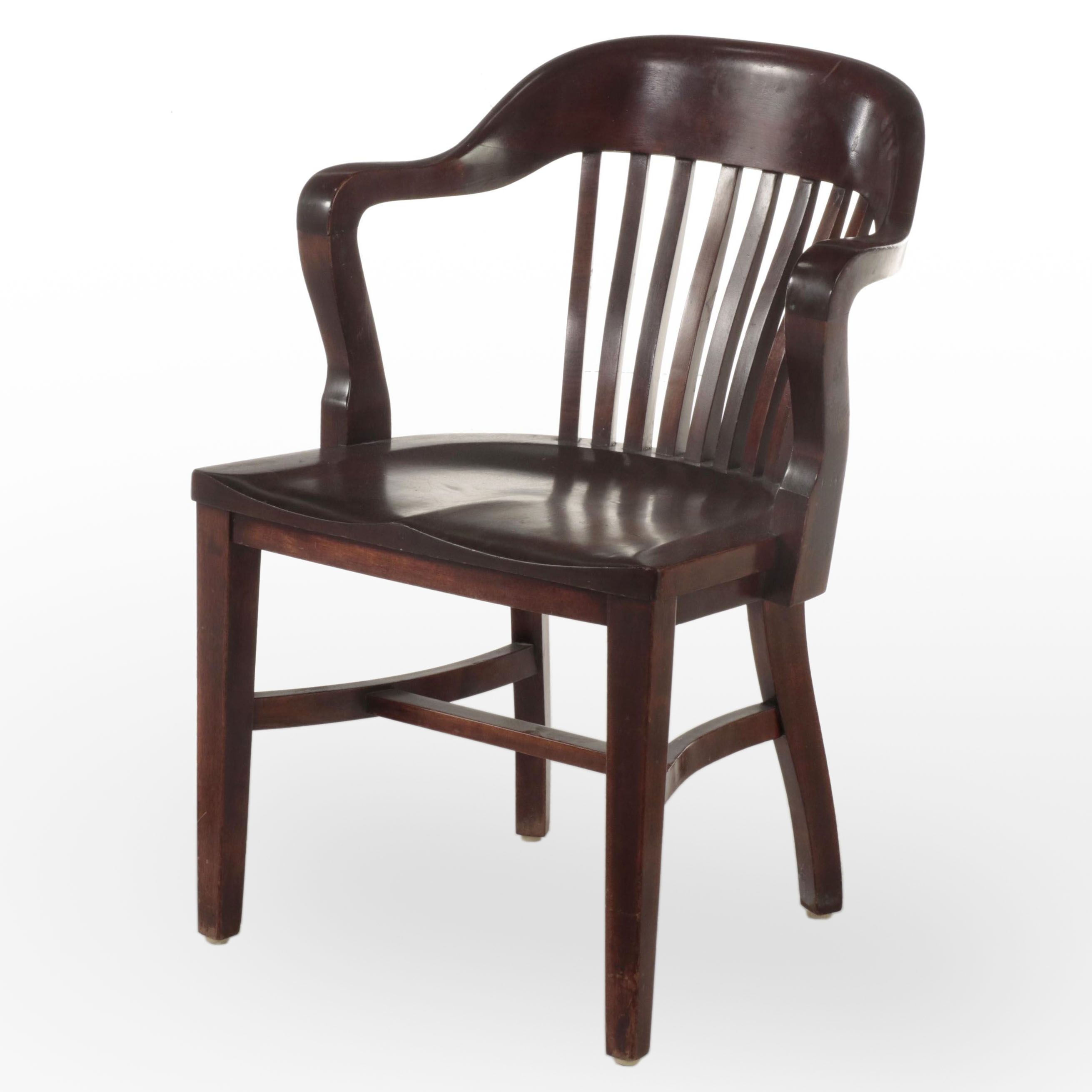 B. L. Marble Chair Co. Wooden Banker's Chair, Early to Mid 20th Century