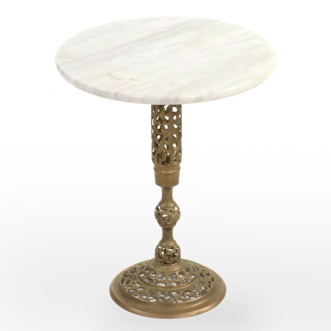 Pierced Brass and Marble Top Plant Stand