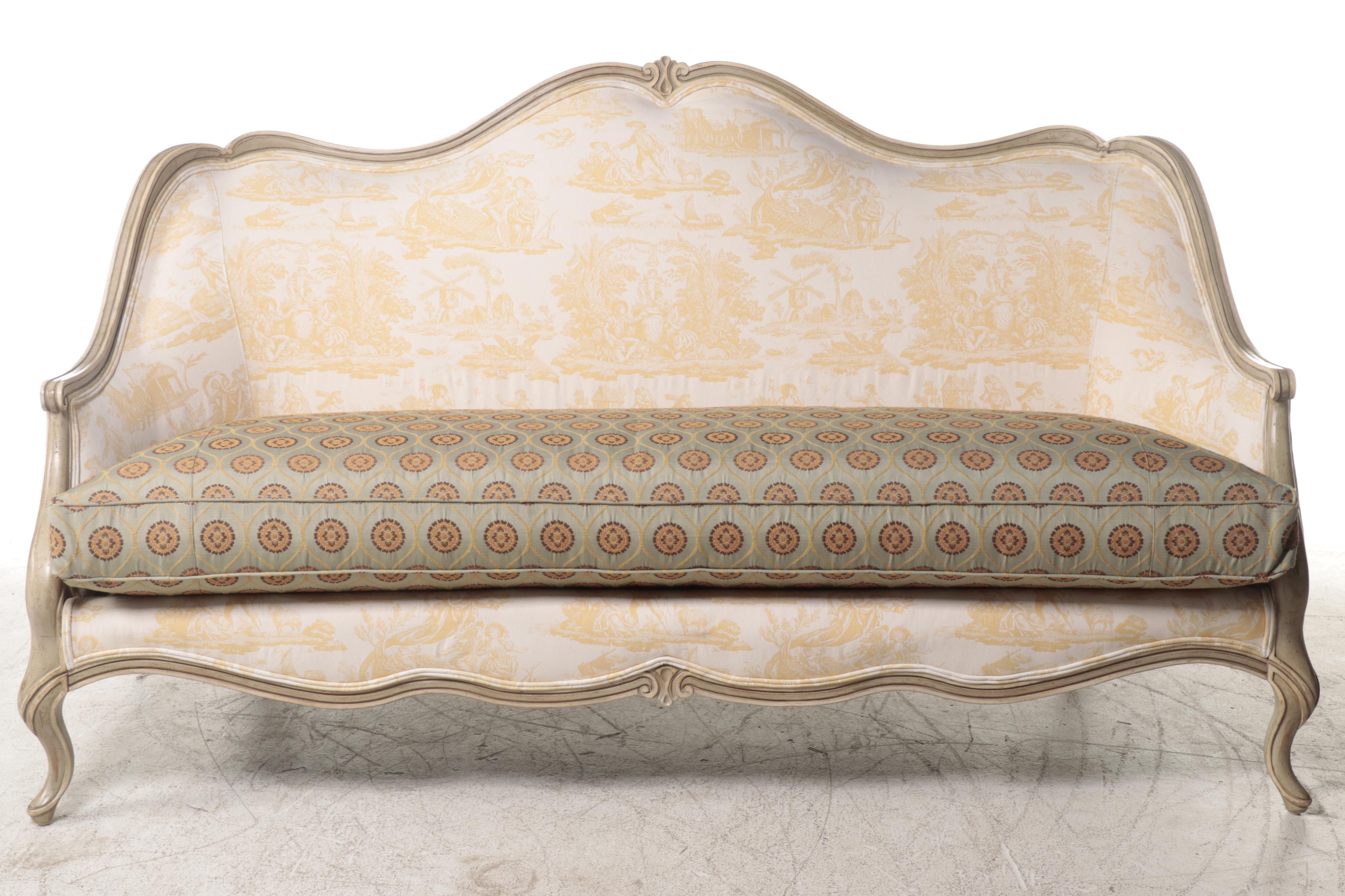 Pierre Deux Louis XV Style Toile and Fine Fabric Upholstered Canapé