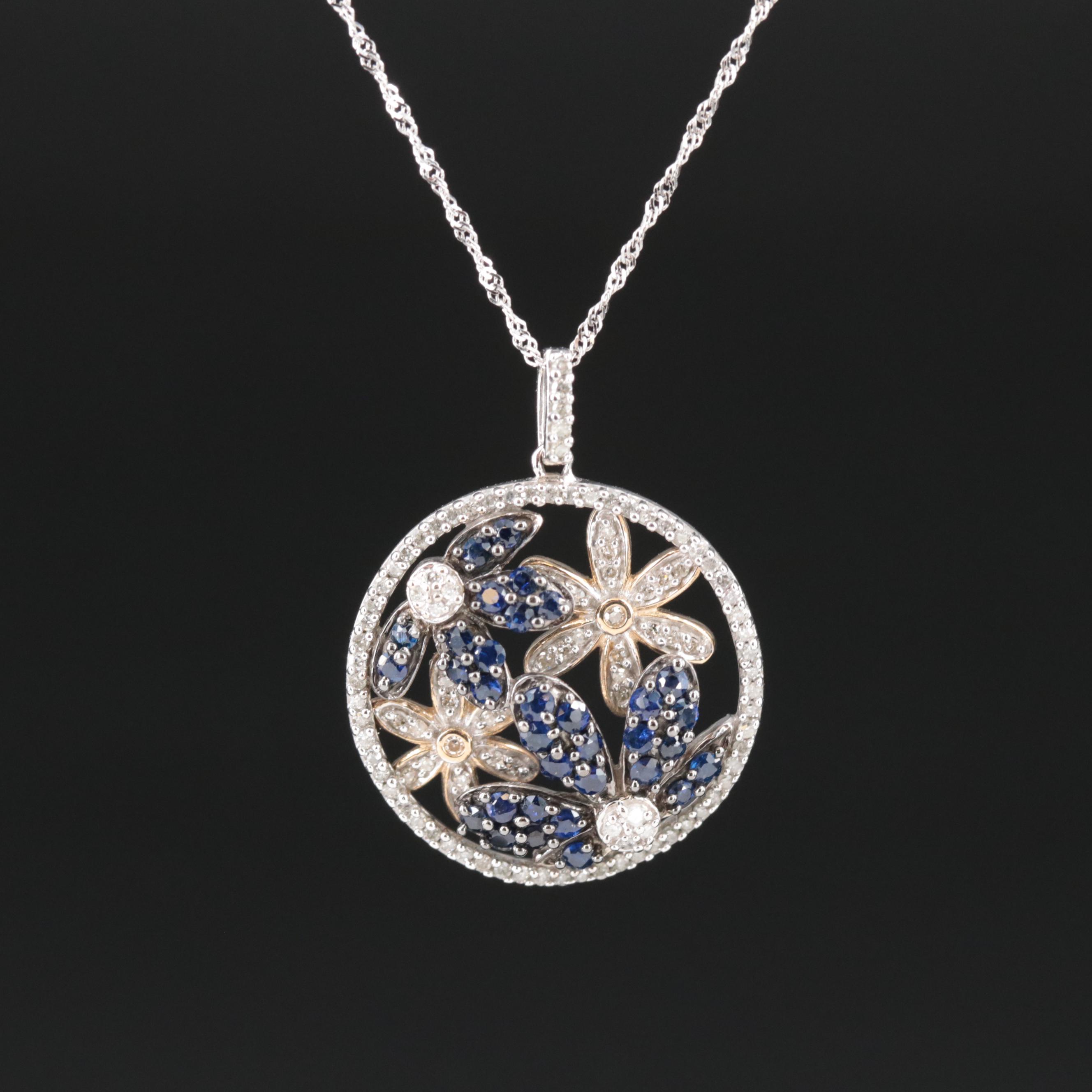 10K Sapphire and Diamond Pendant Necklace