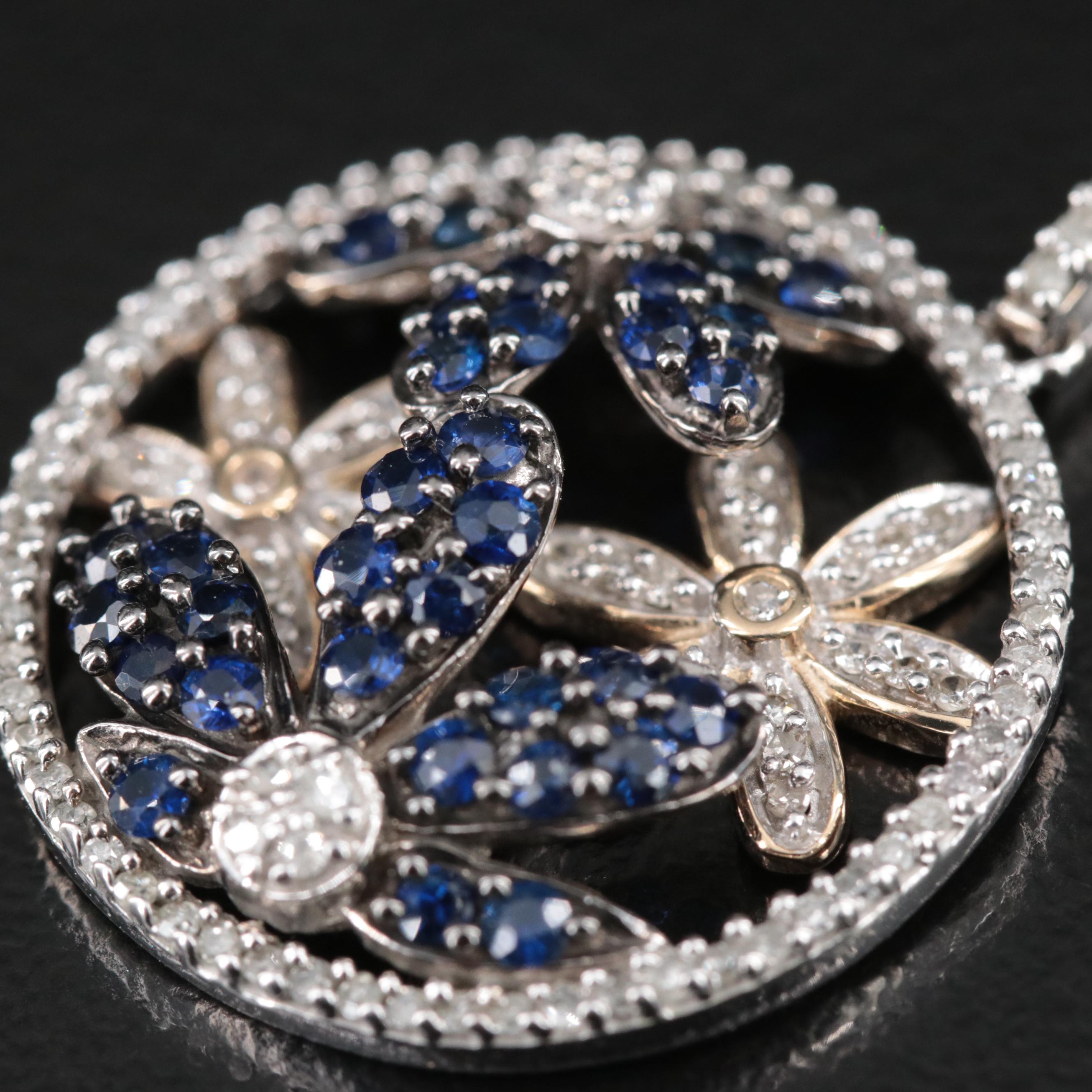 10K Sapphire and Diamond Pendant Necklace