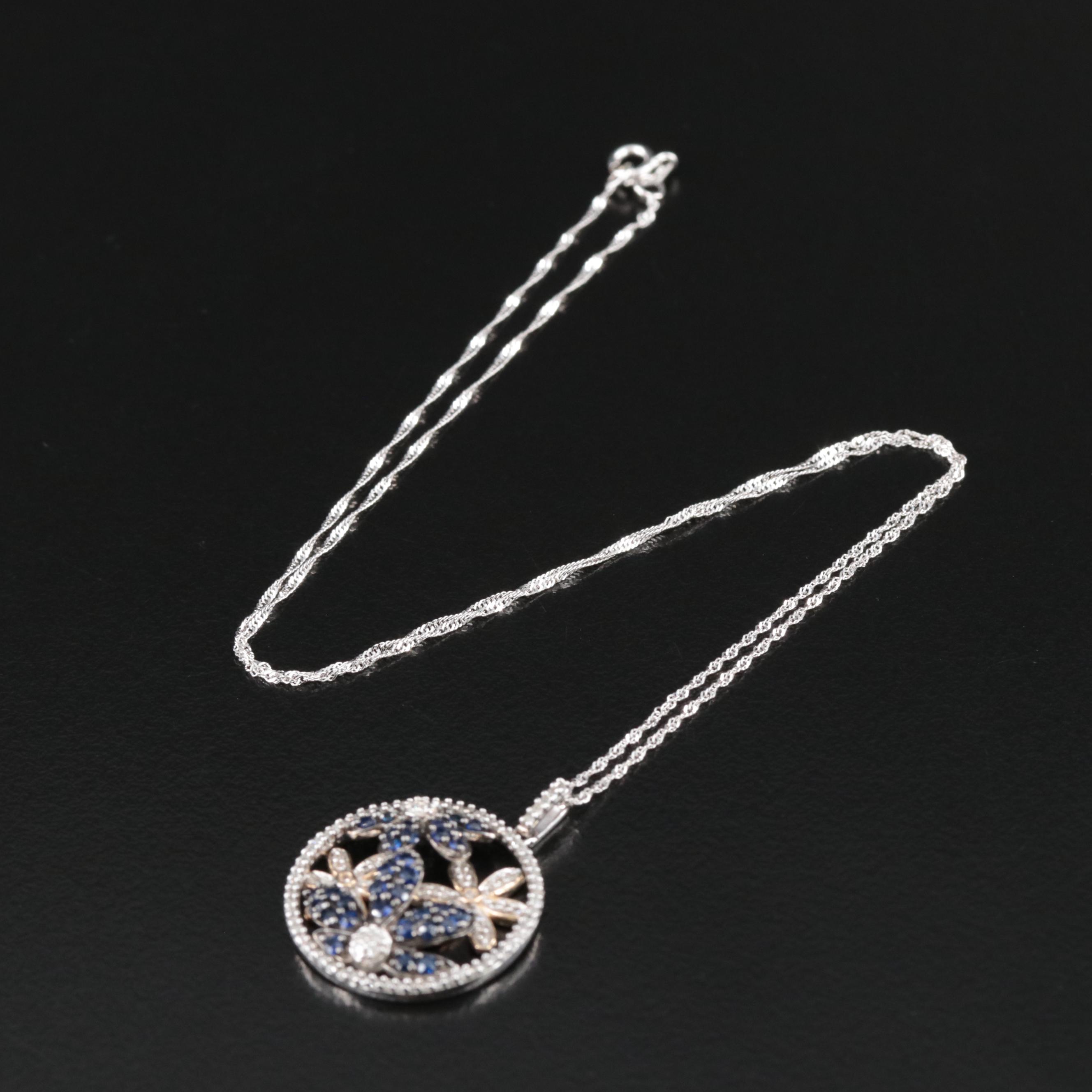 10K Sapphire and Diamond Pendant Necklace