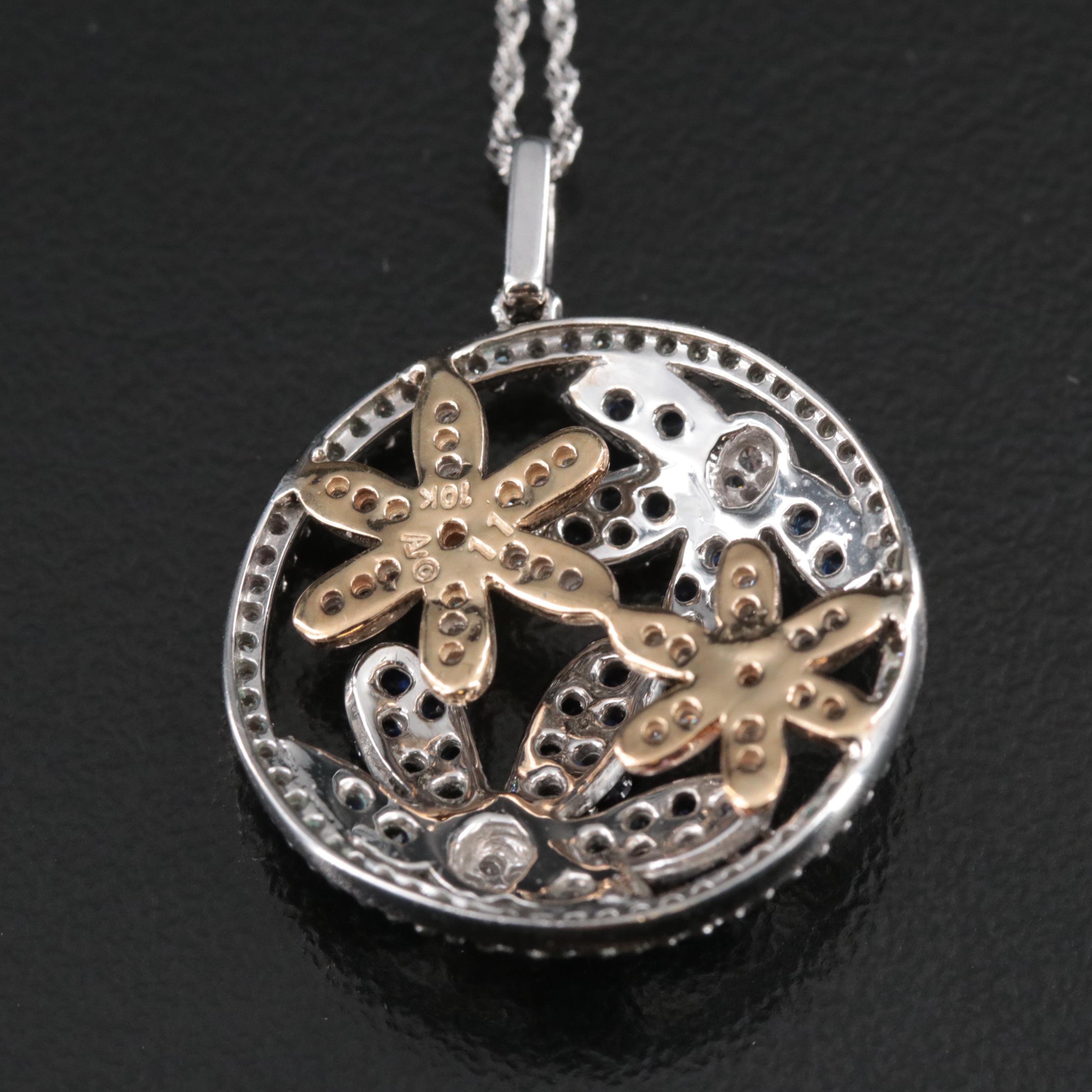 10K Sapphire and Diamond Pendant Necklace
