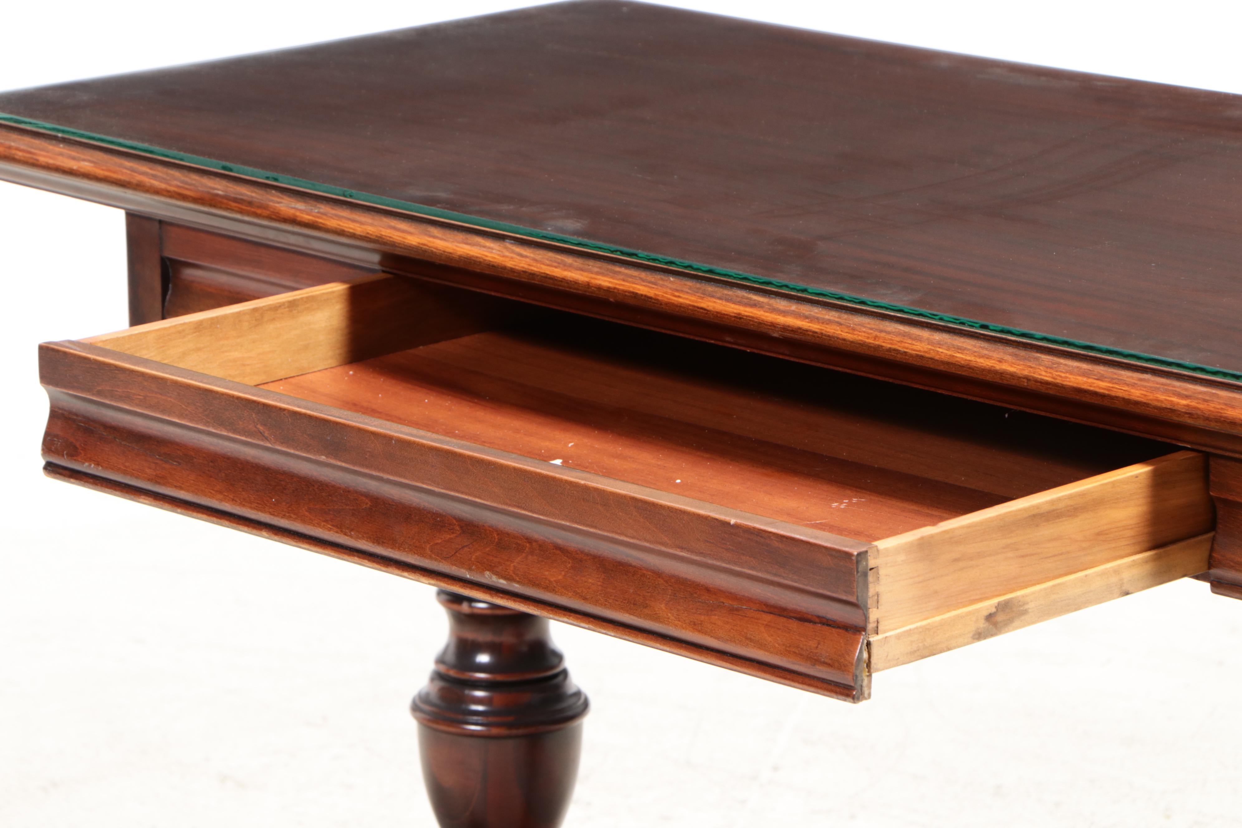 Jacobean Style Mahogany Trestle-Base Writing Table Plus Walnut Side Chair