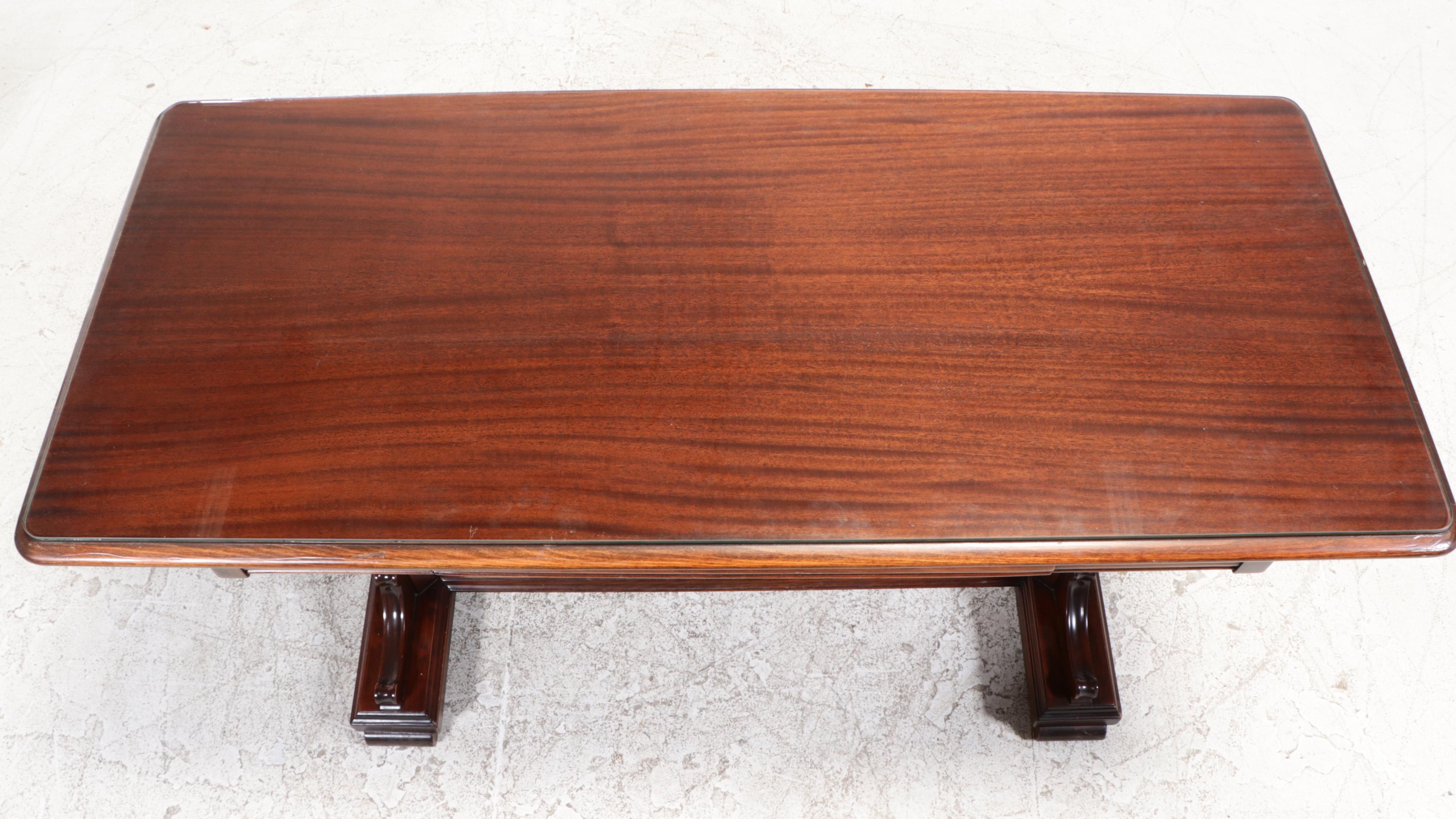 Jacobean Style Mahogany Trestle-Base Writing Table Plus Walnut Side Chair