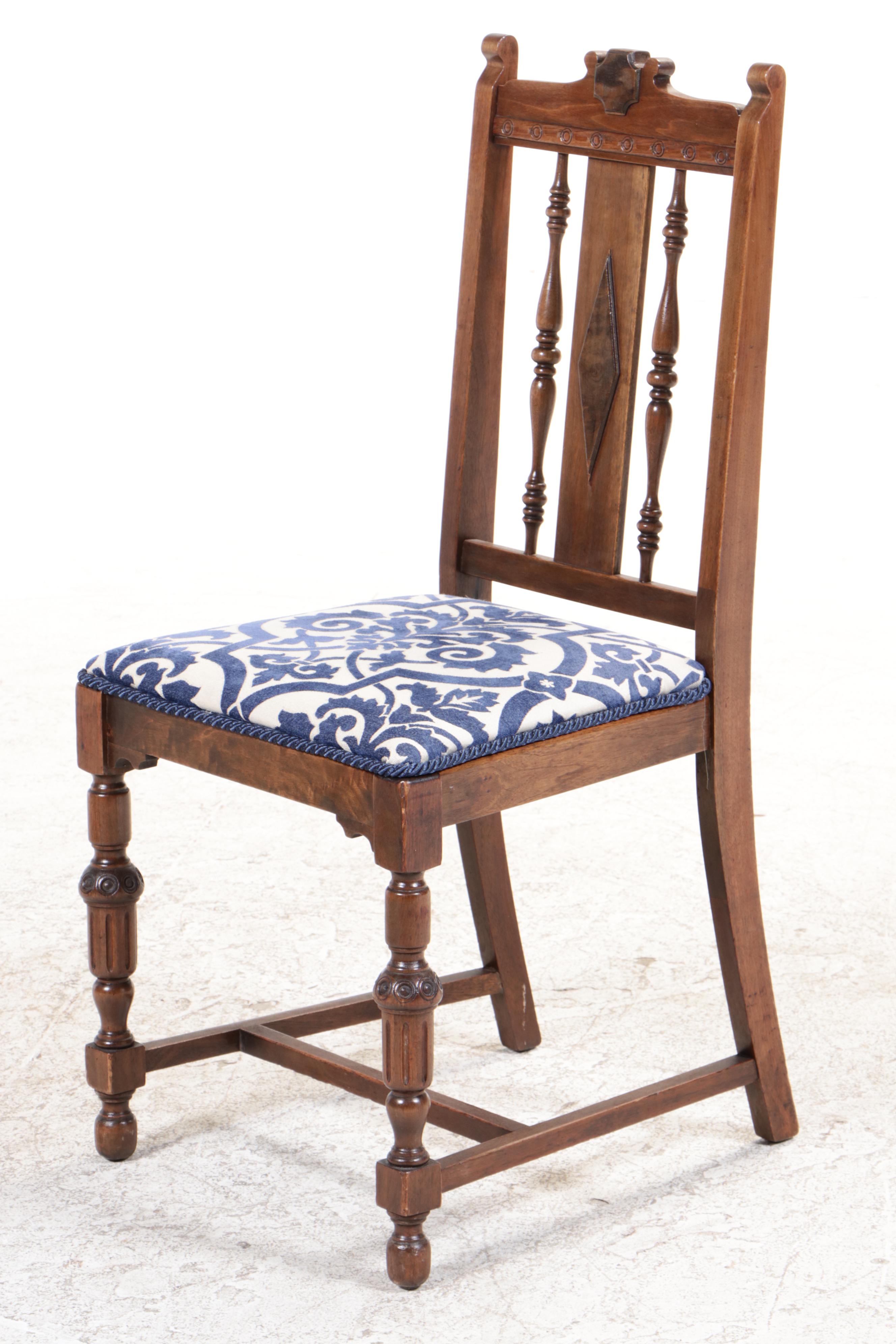 Jacobean Style Mahogany Trestle-Base Writing Table Plus Walnut Side Chair