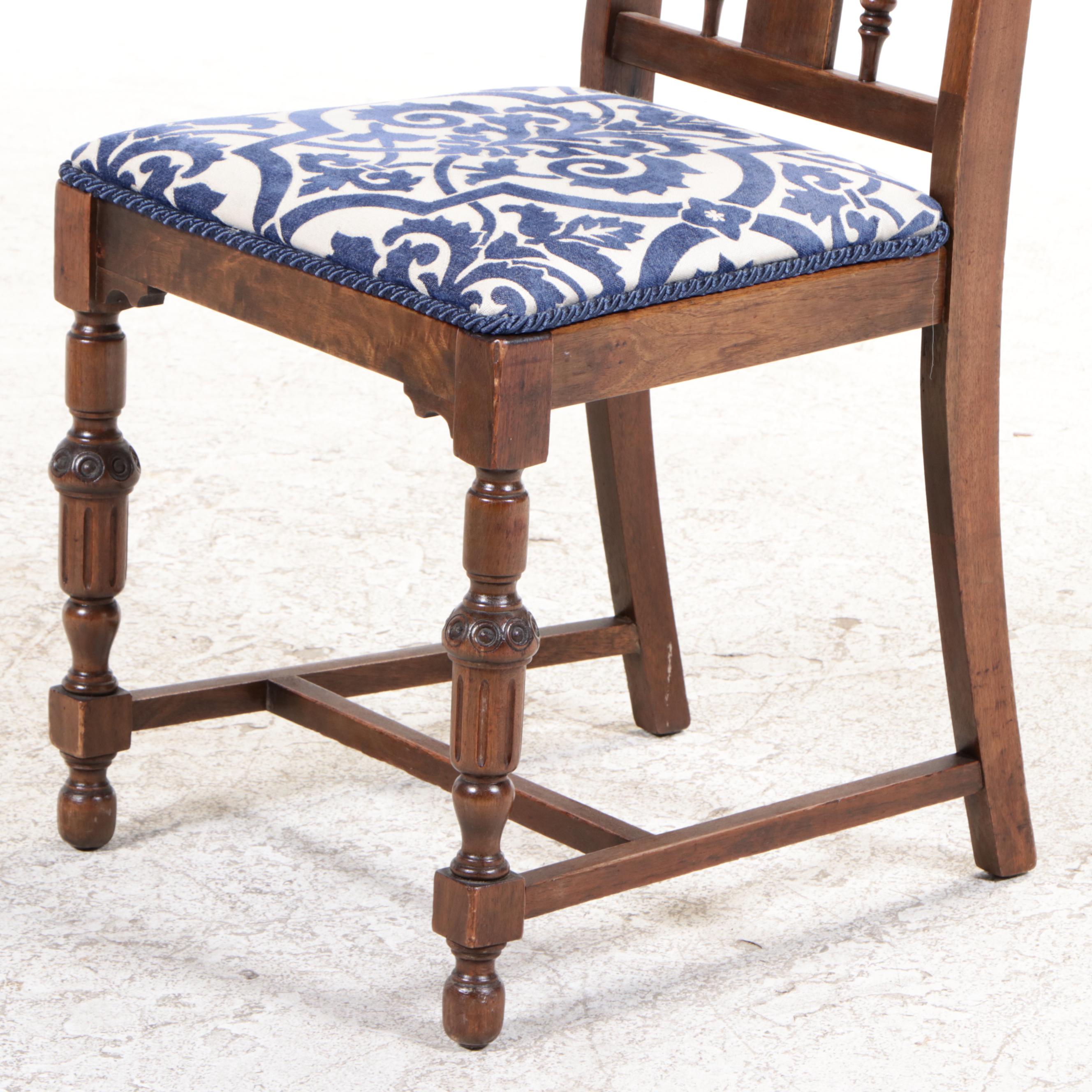 Jacobean Style Mahogany Trestle-Base Writing Table Plus Walnut Side Chair