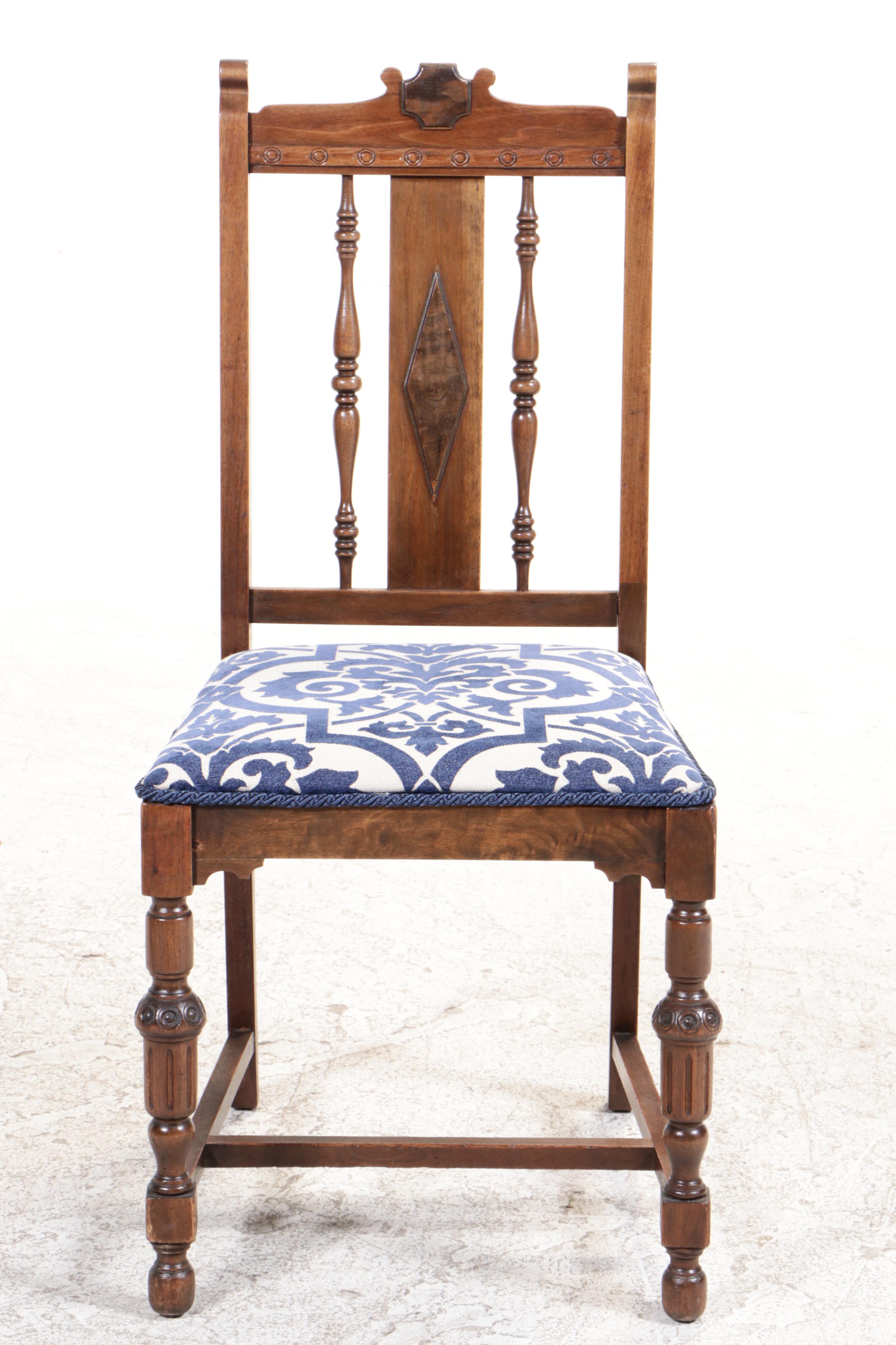 Jacobean Style Mahogany Trestle-Base Writing Table Plus Walnut Side Chair