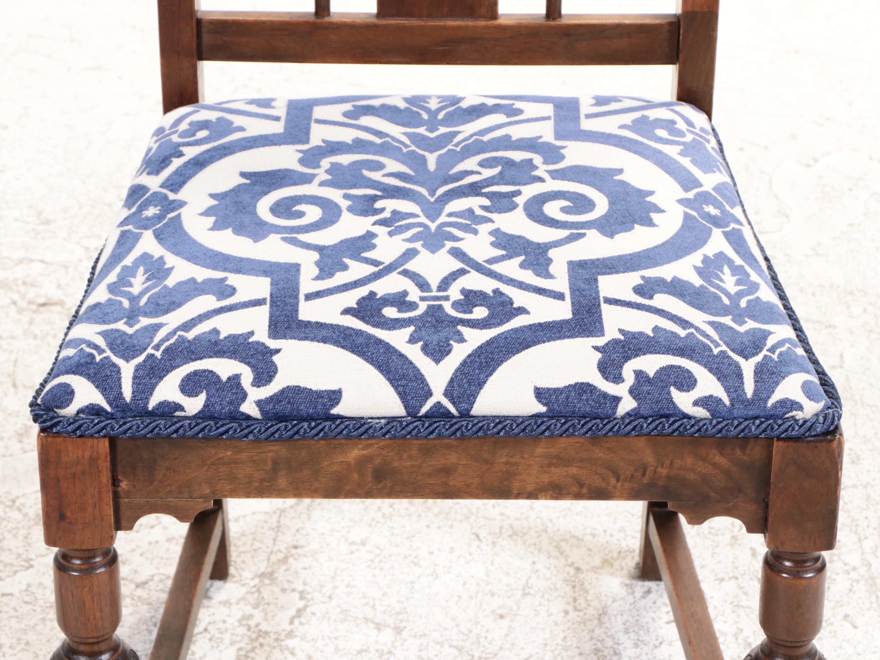 Jacobean Style Mahogany Trestle-Base Writing Table Plus Walnut Side Chair