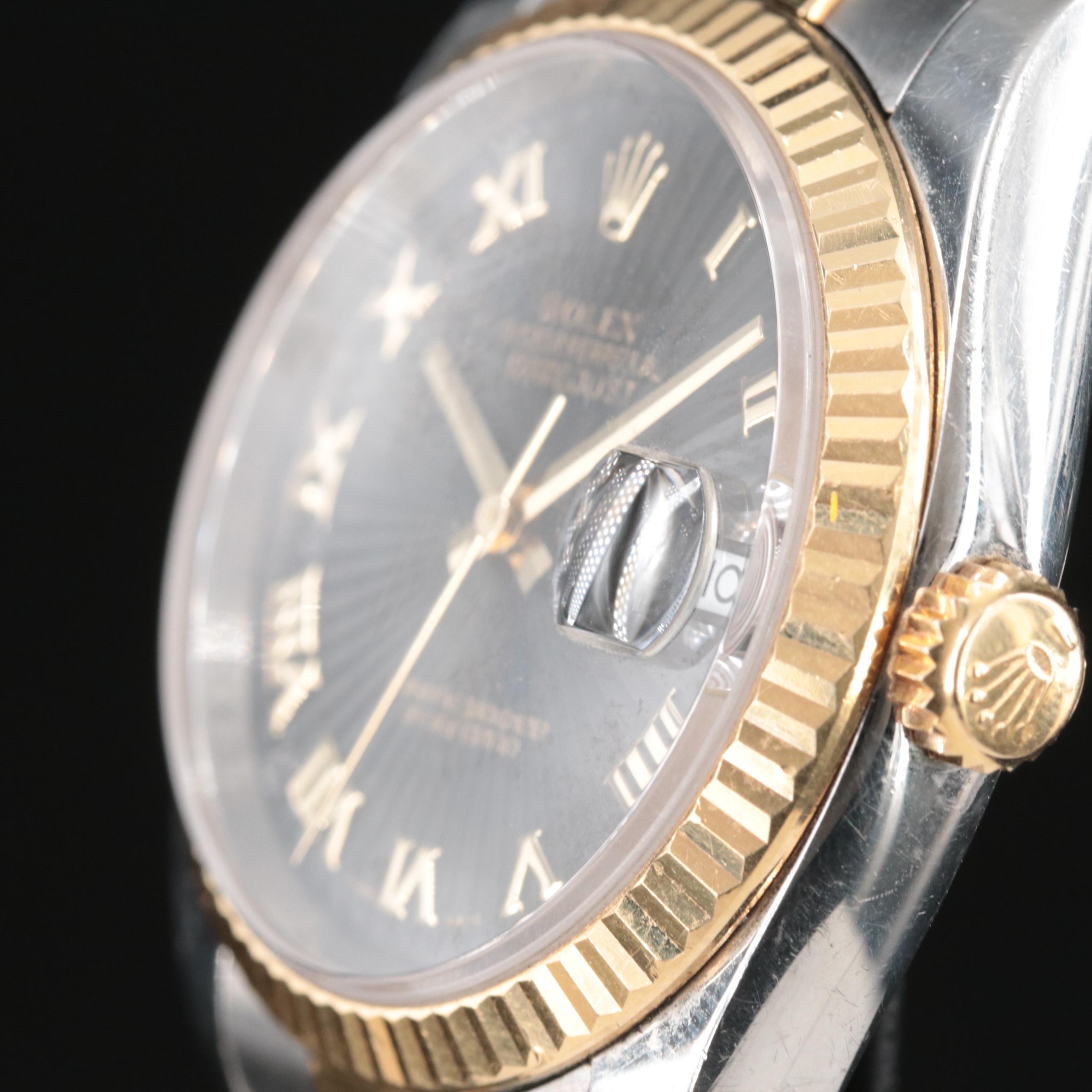 2006 Rolex Datejust Black Sunbeam and Roman Numeral Dial Watch