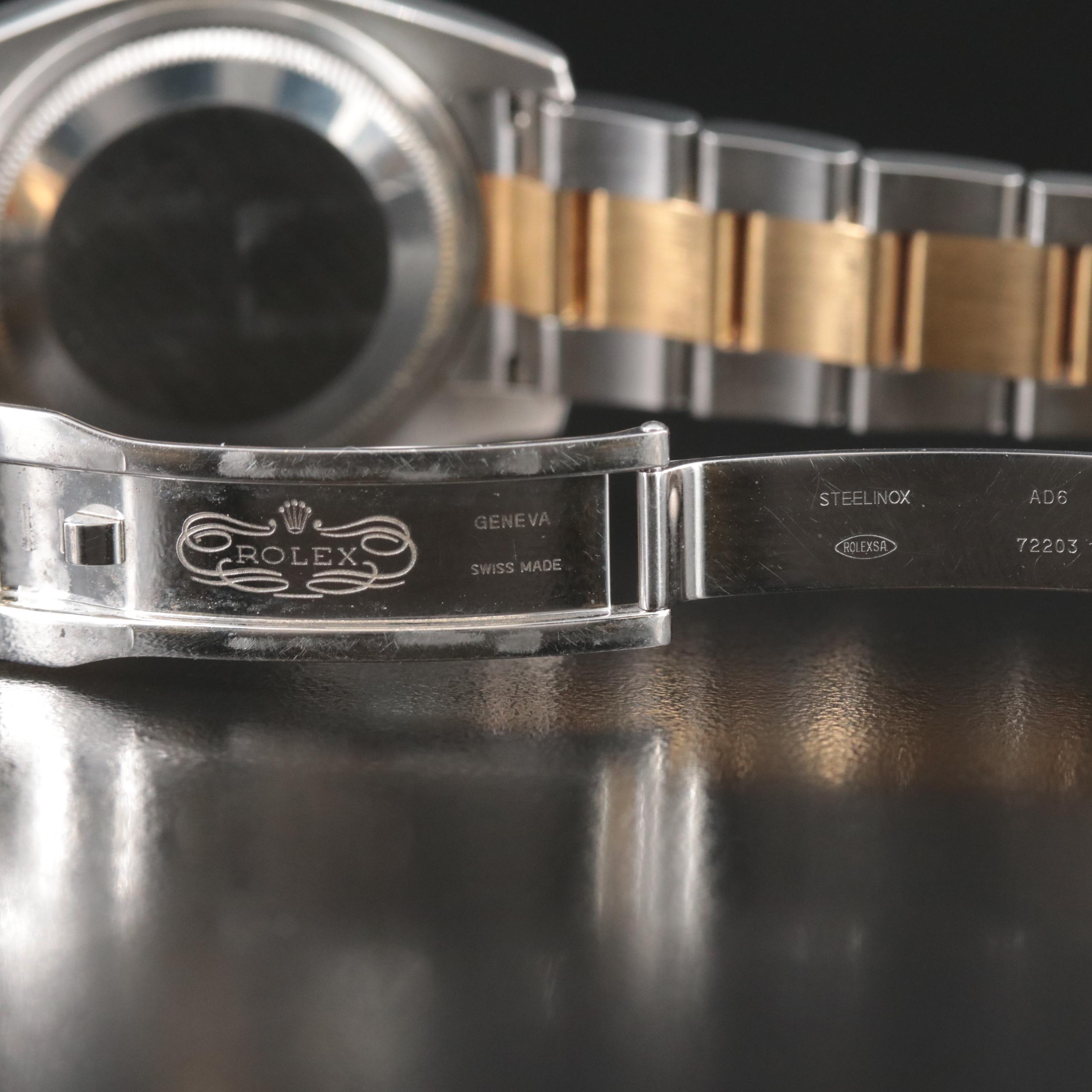 2006 Rolex Datejust Black Sunbeam and Roman Numeral Dial Watch