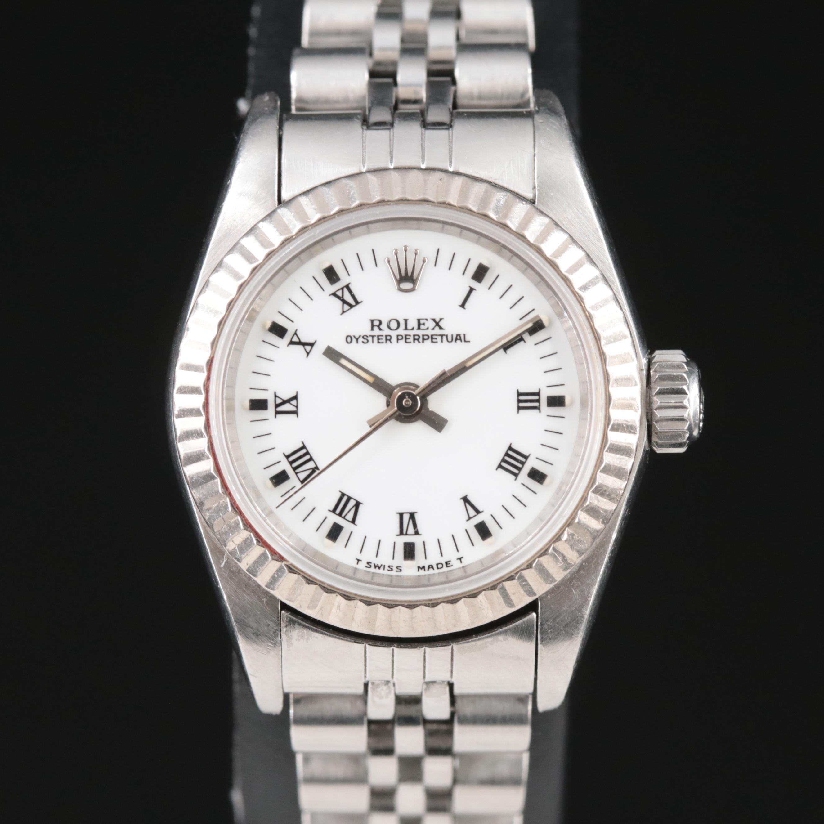 1996 Rolex Oyster Perpetual White Roman Dial Watch