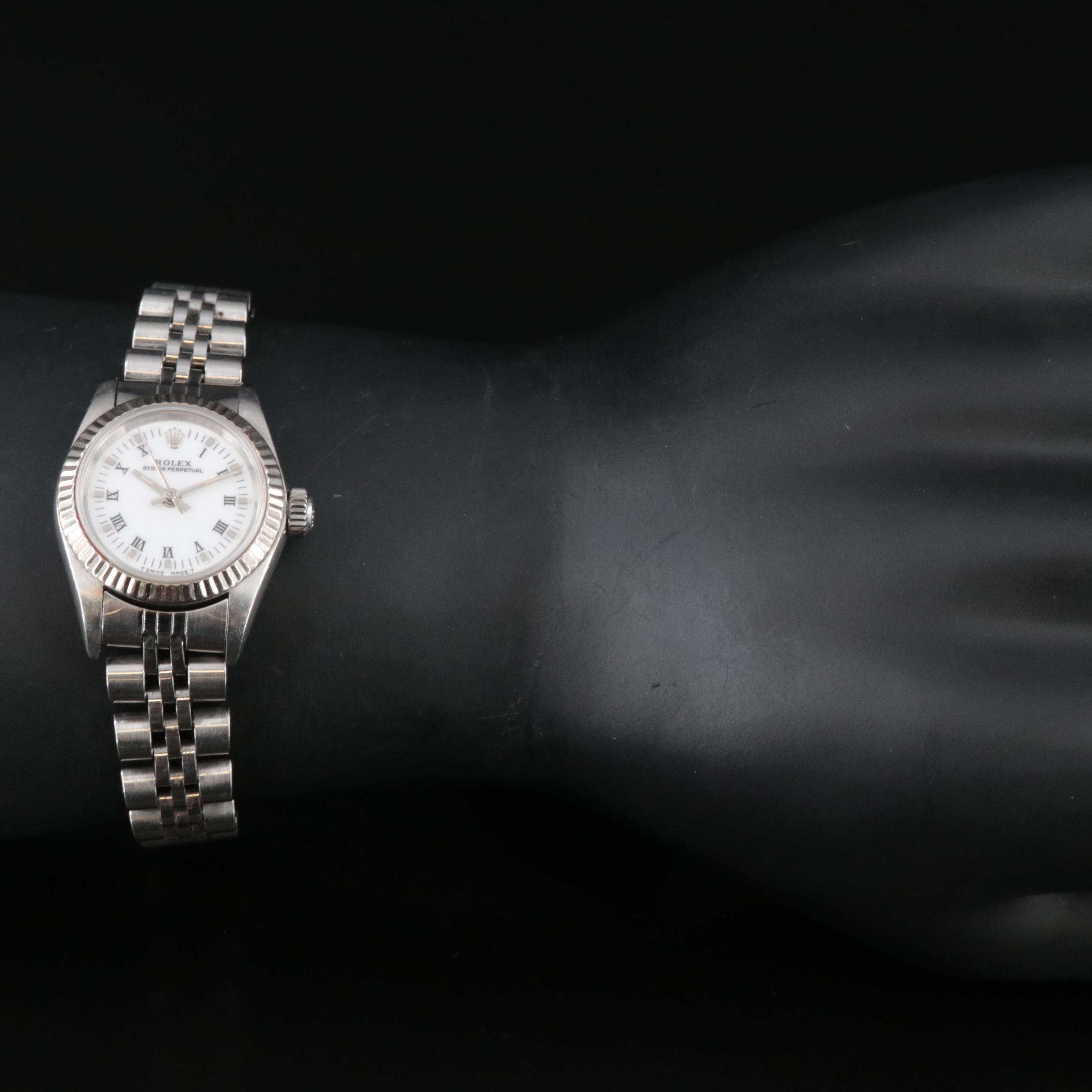 1996 Rolex Oyster Perpetual White Roman Dial Watch