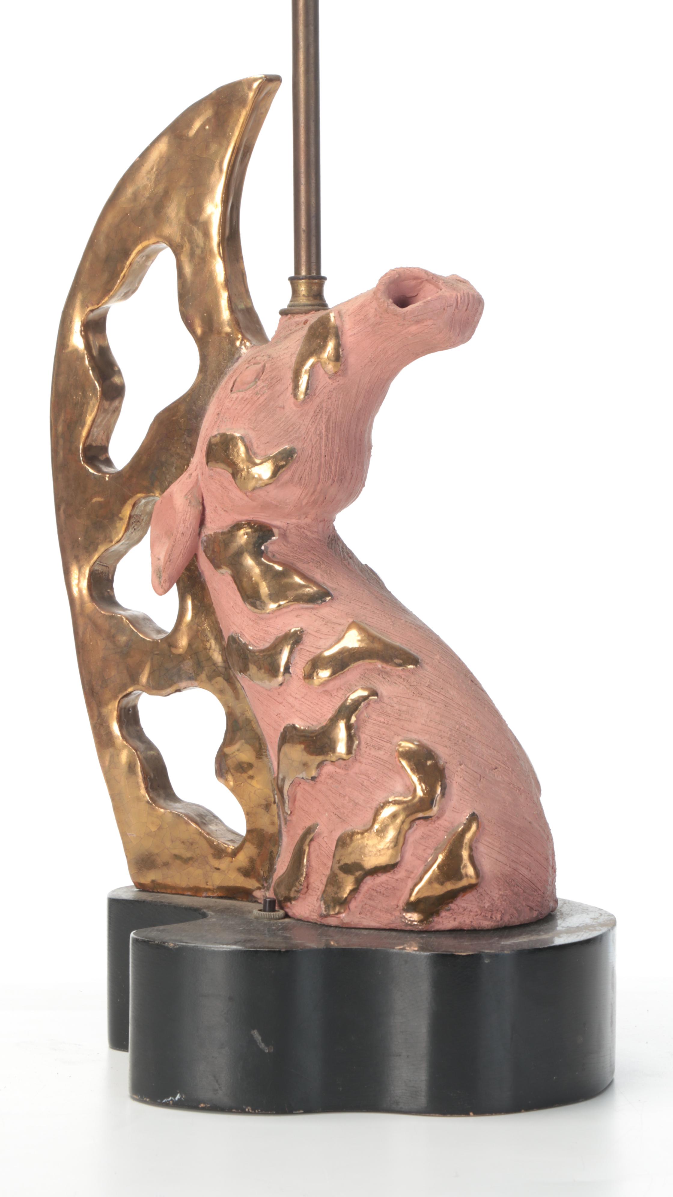 Parcel Gilt and Unglazed Trojan Horse Table Lamp, Mid to Late 20th Century