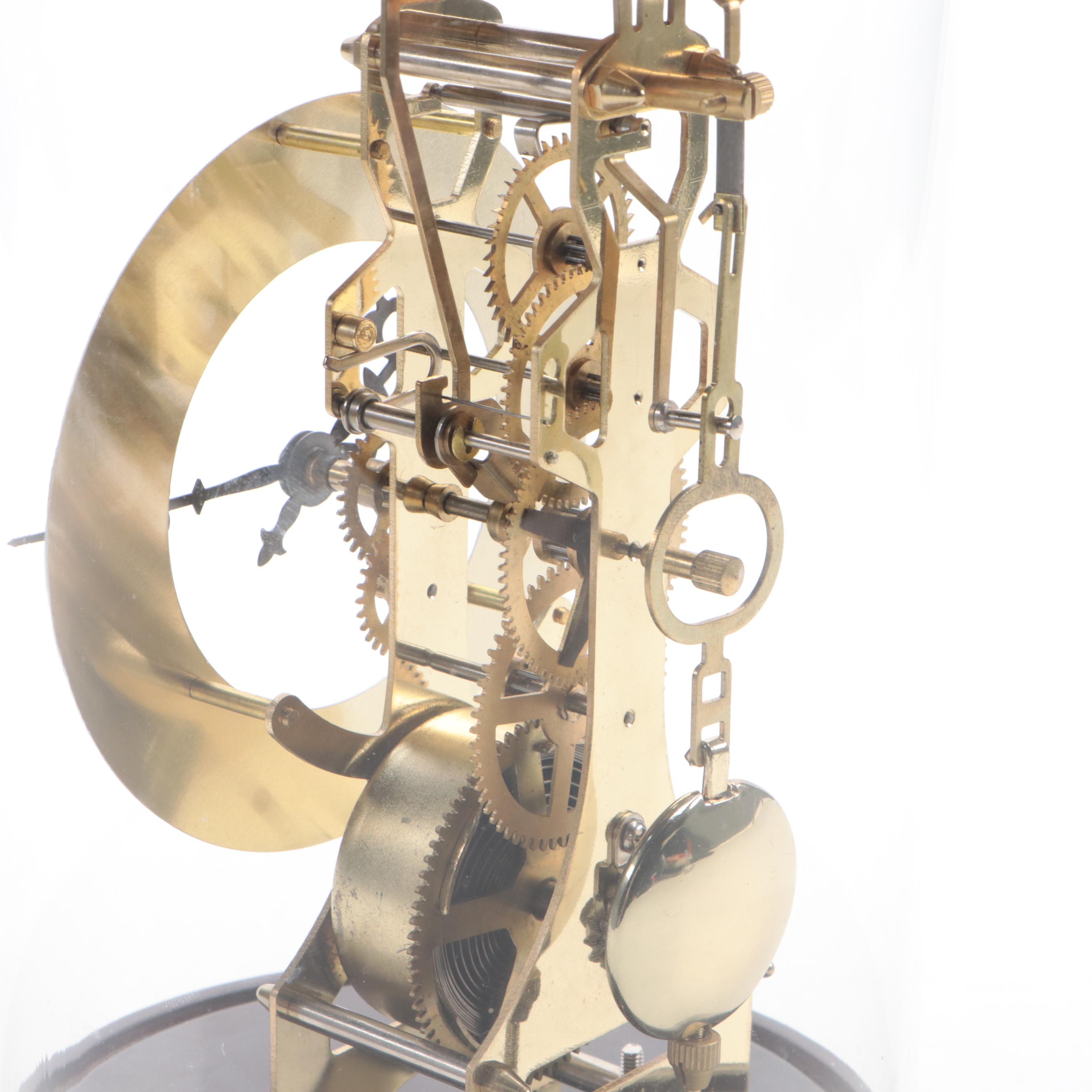 Brass Skeleton Gear Mantel Clock in Glass Case